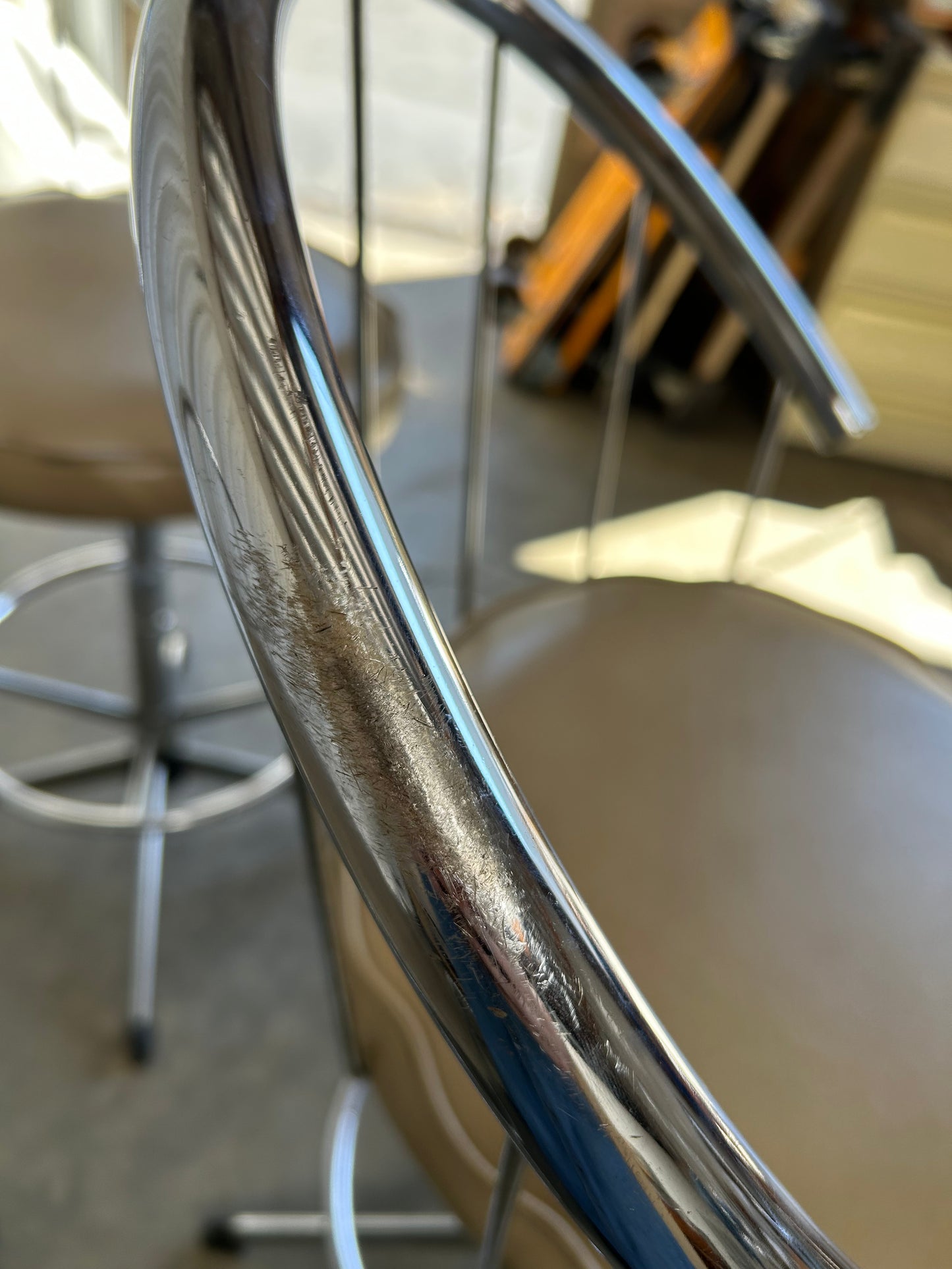 Set of 3- Chrome Modern Counter or Bar Stools Faux Leather by Cosco, Circa 1980s