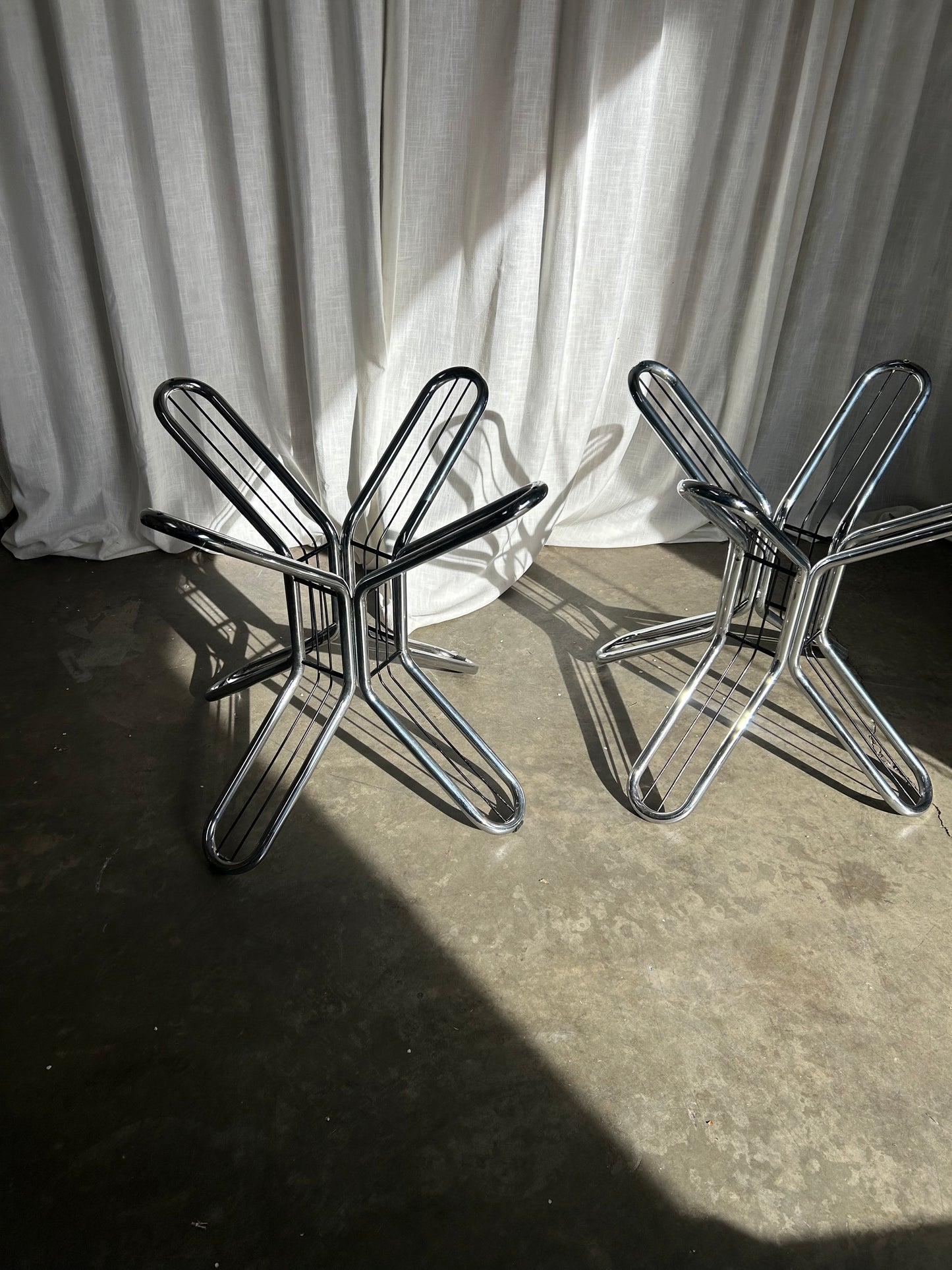 Vintage Italian MCM Chrome and Black Table Bases, in the Style of Gastone Rinaldi, Circa 1970s