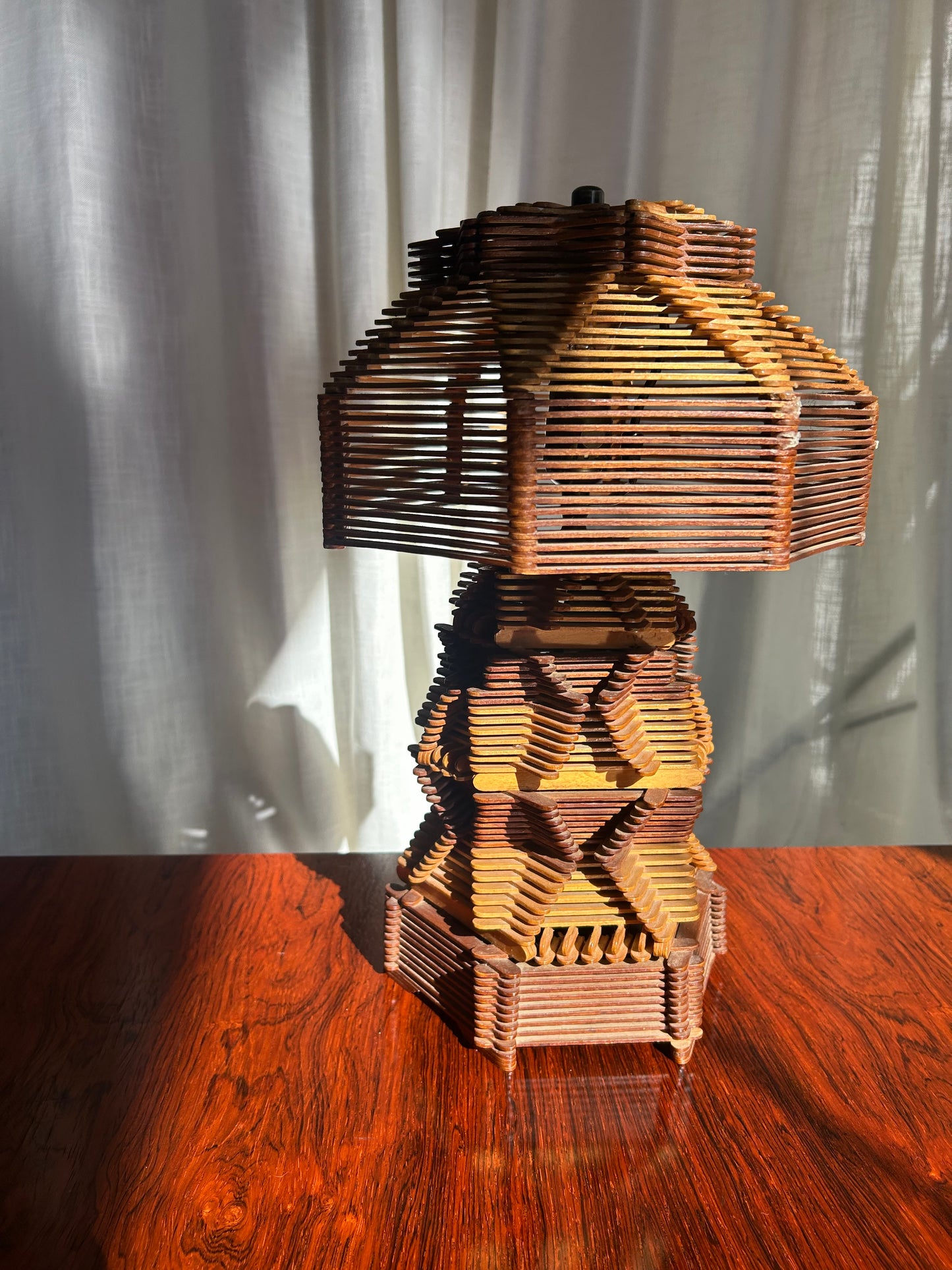 MCM Vintage Tramp Art Folk Art Popsicle Stick Table Lamp