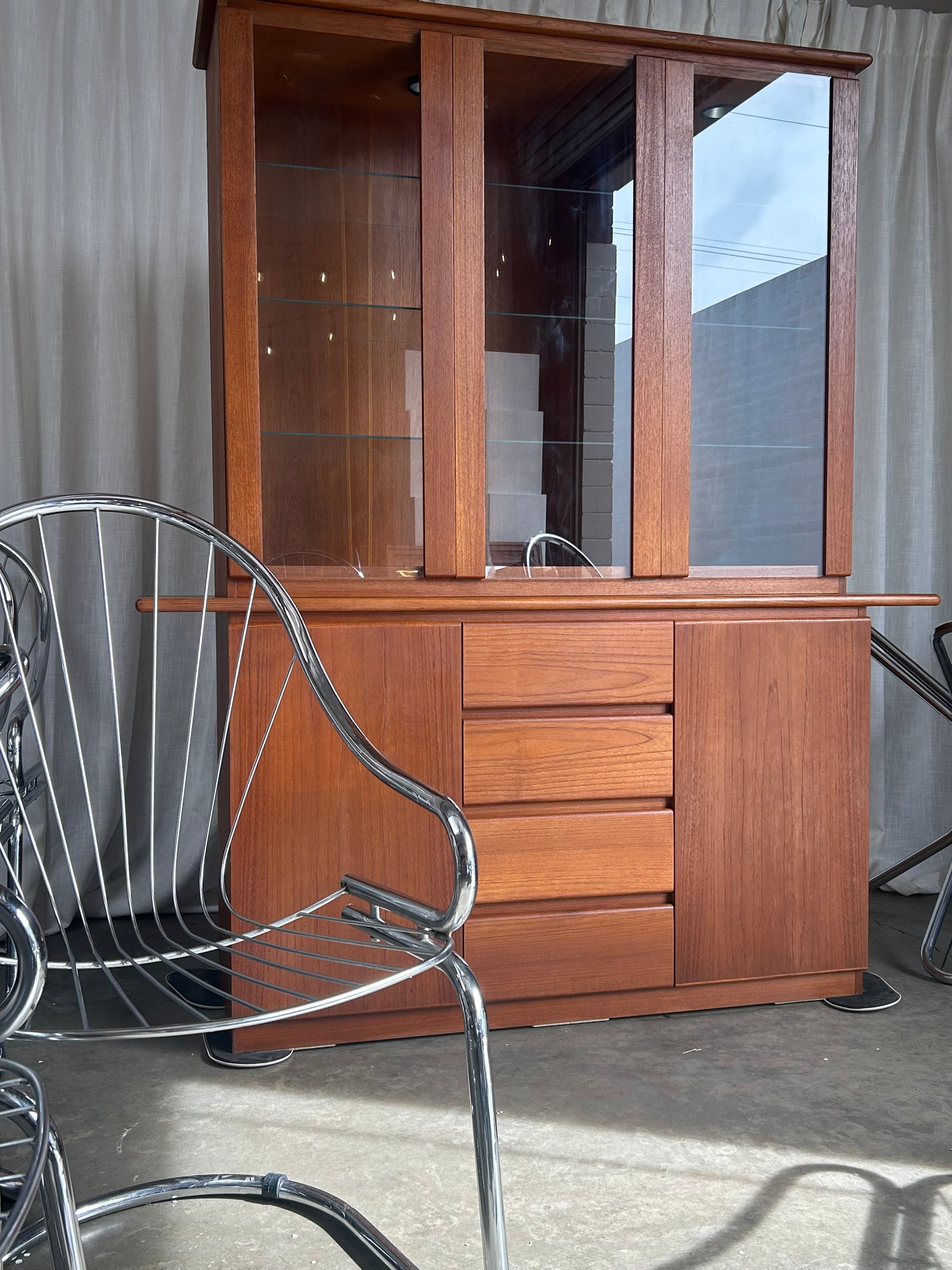 MCM Teak 3-Piece Lighted Hutch Cabinet by Mobican, Canada, Circa 1980s
