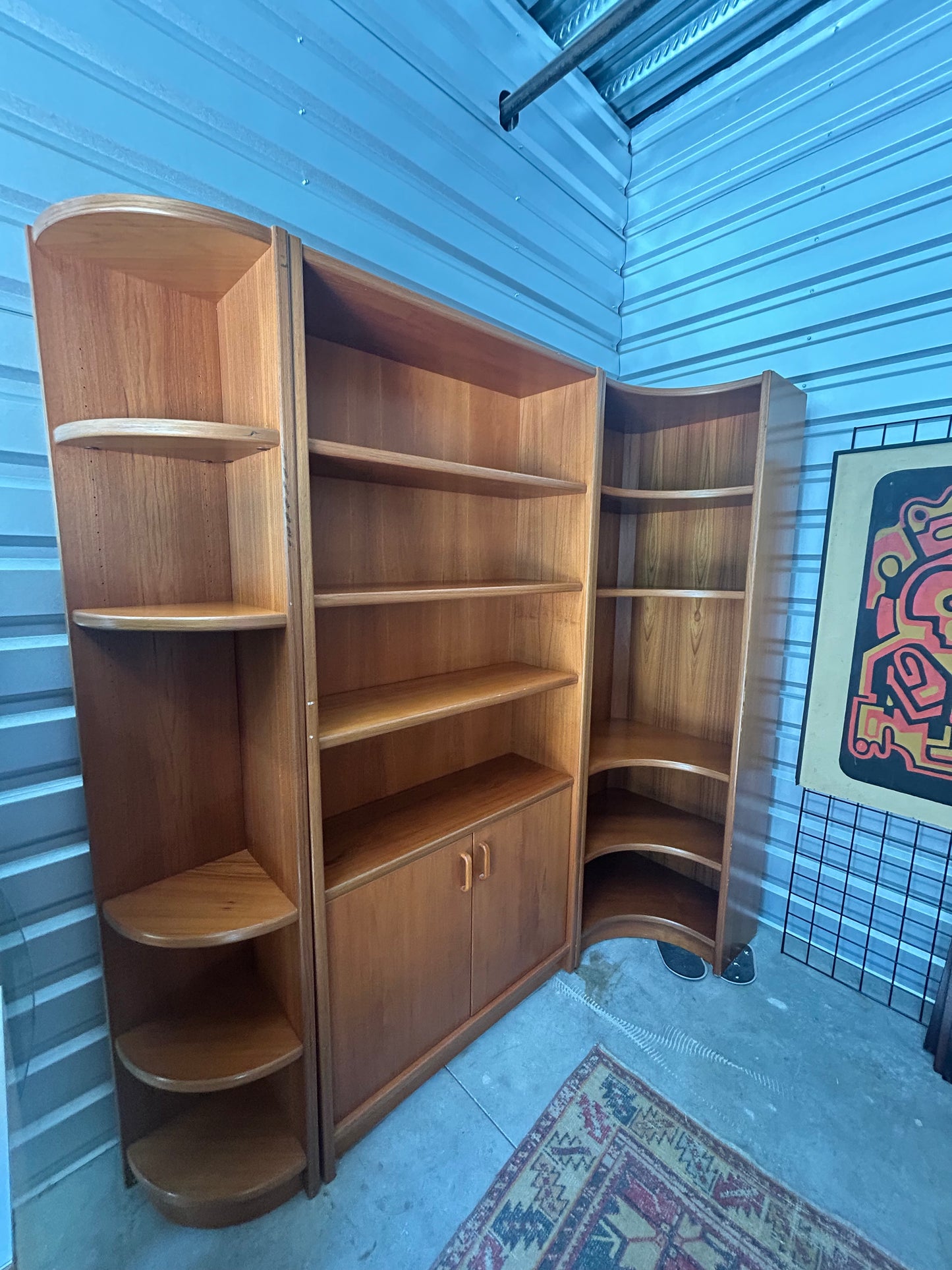 Danish Mid-Century Curved Modular Teak Corner Shelving Unit, Set of 3