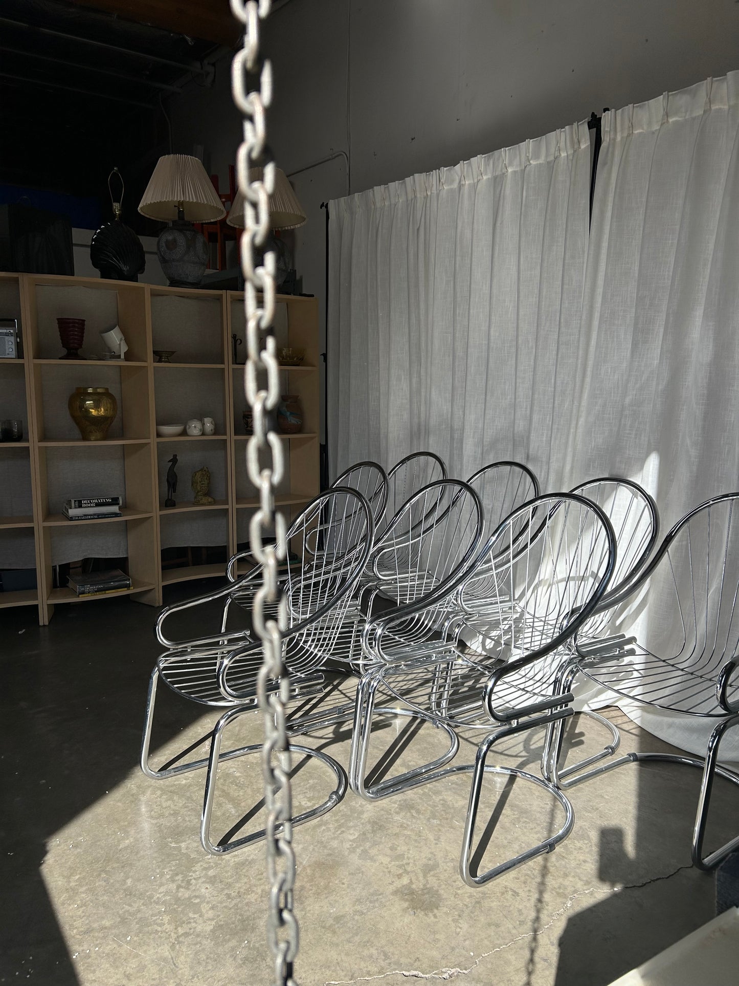 Set of 8 Chrome Cantilever Dining Chairs in the Style of Gastone Rinaldi for Roma, Circa 1970s, Italy