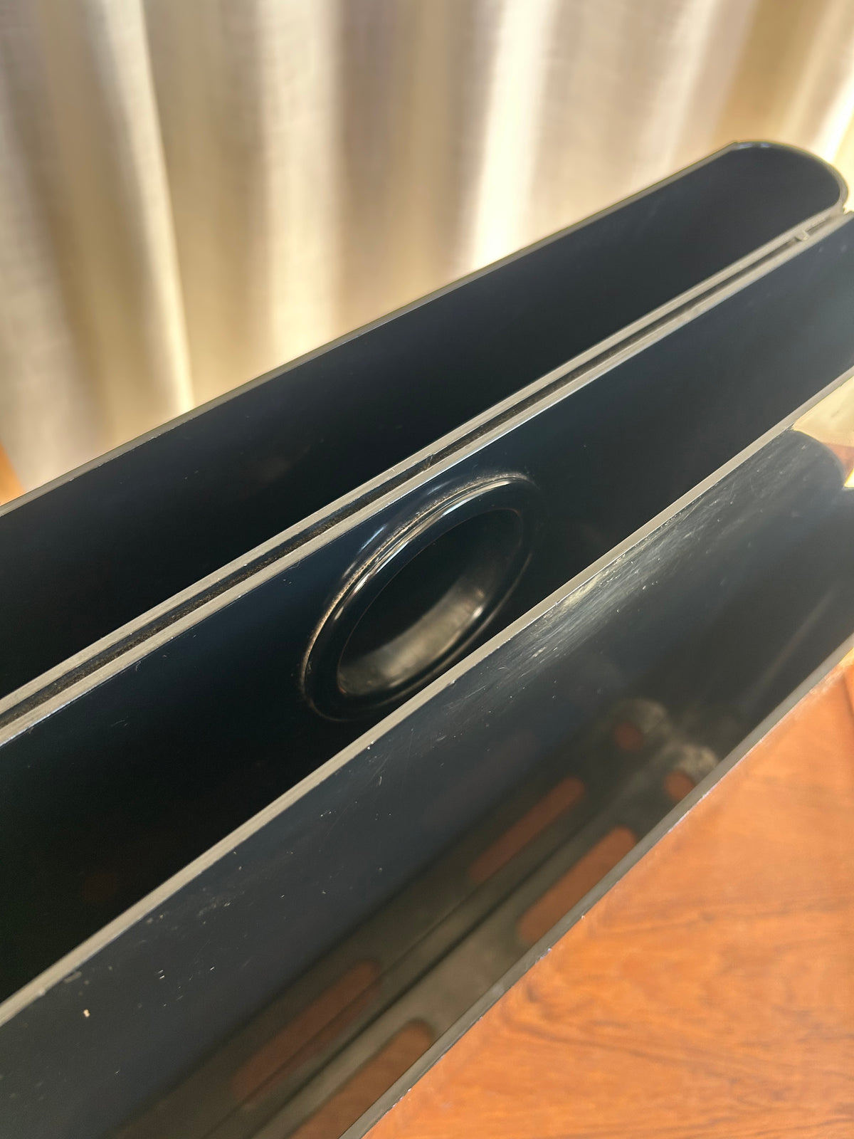 Vintage Black Kartell Magazine Rack with Handle, Circa 1970s