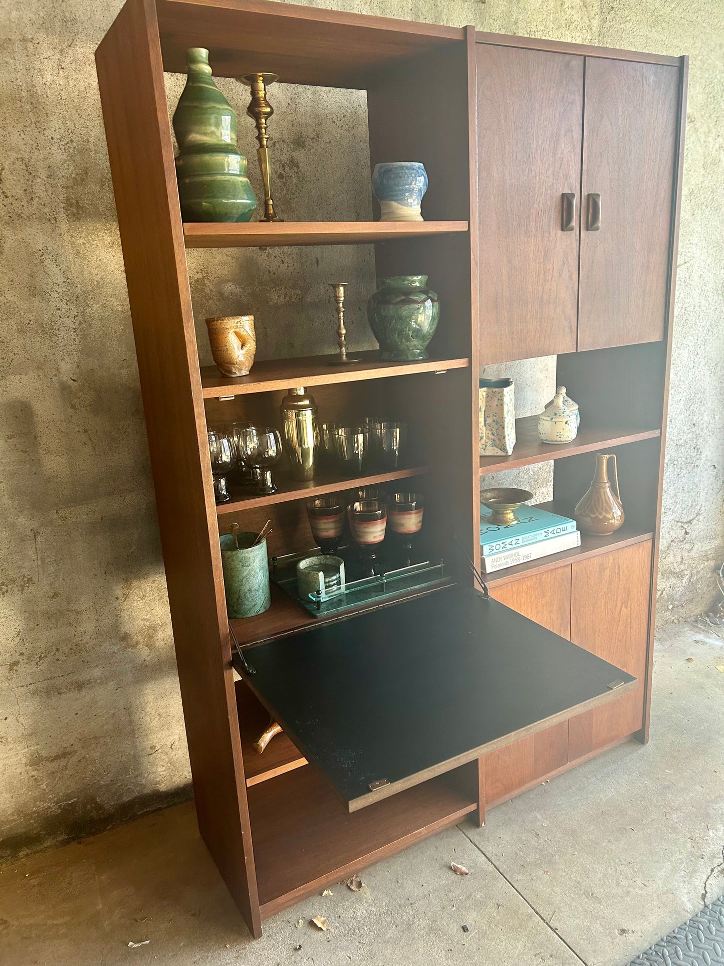 One-piece Walnut Wall Bar Unit / Room Divider