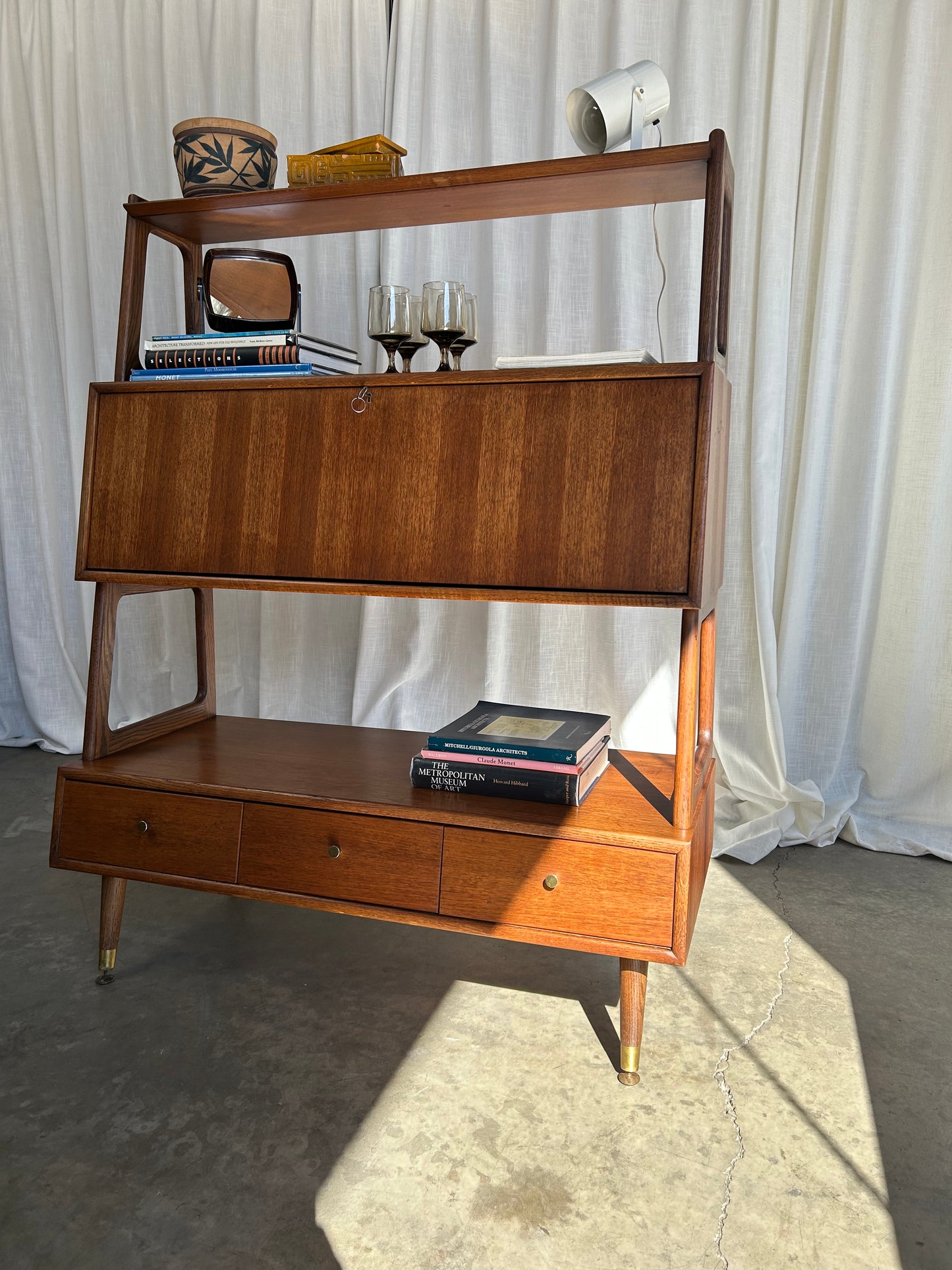 Vintage Midcentury Walnut Secretary Desk Bookcase by Saginaw Furniture, Circa 1960s