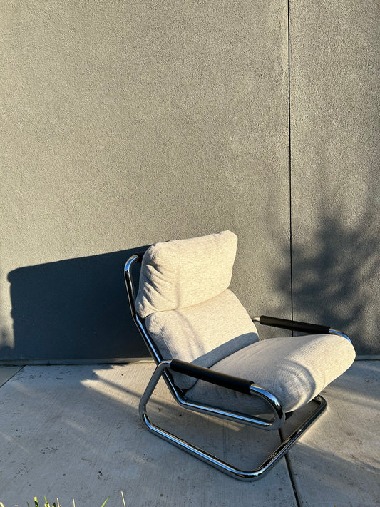 Mid Century Chrome Cantilever Lounge Chair, Circa 1970s