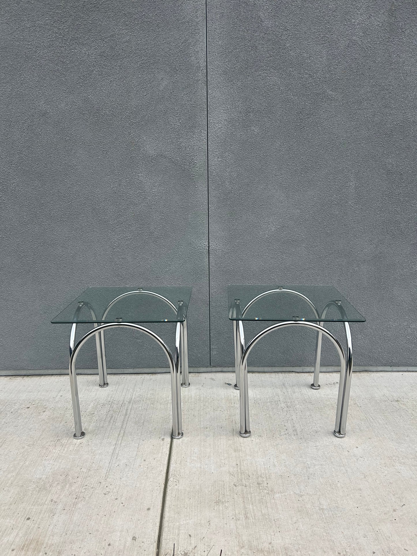 Pair of Bauhaus Style Arched Tubular Chrome Side Tables, Circa 1970s