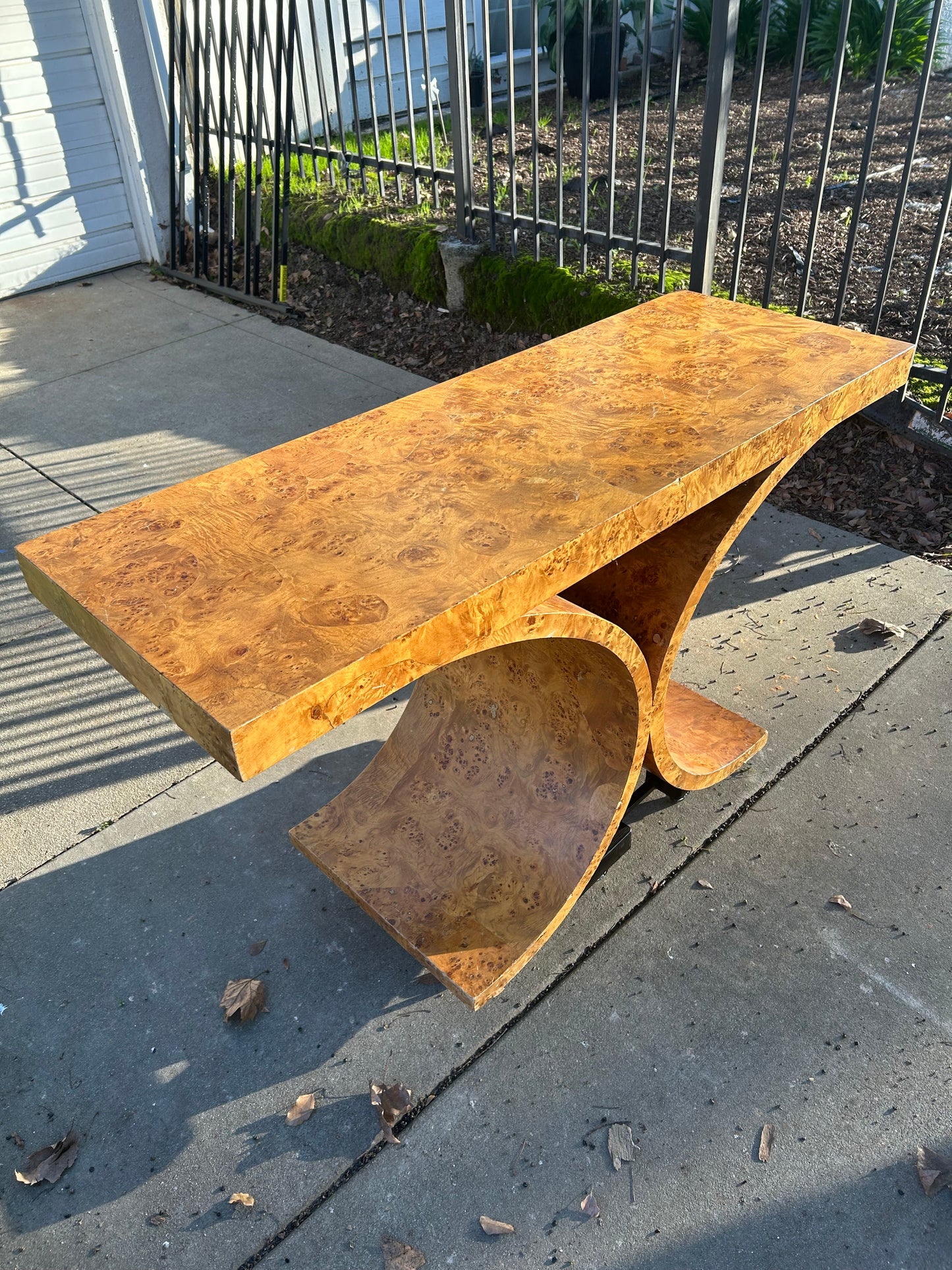 Vintage Art Deco Burl Wood Console Table