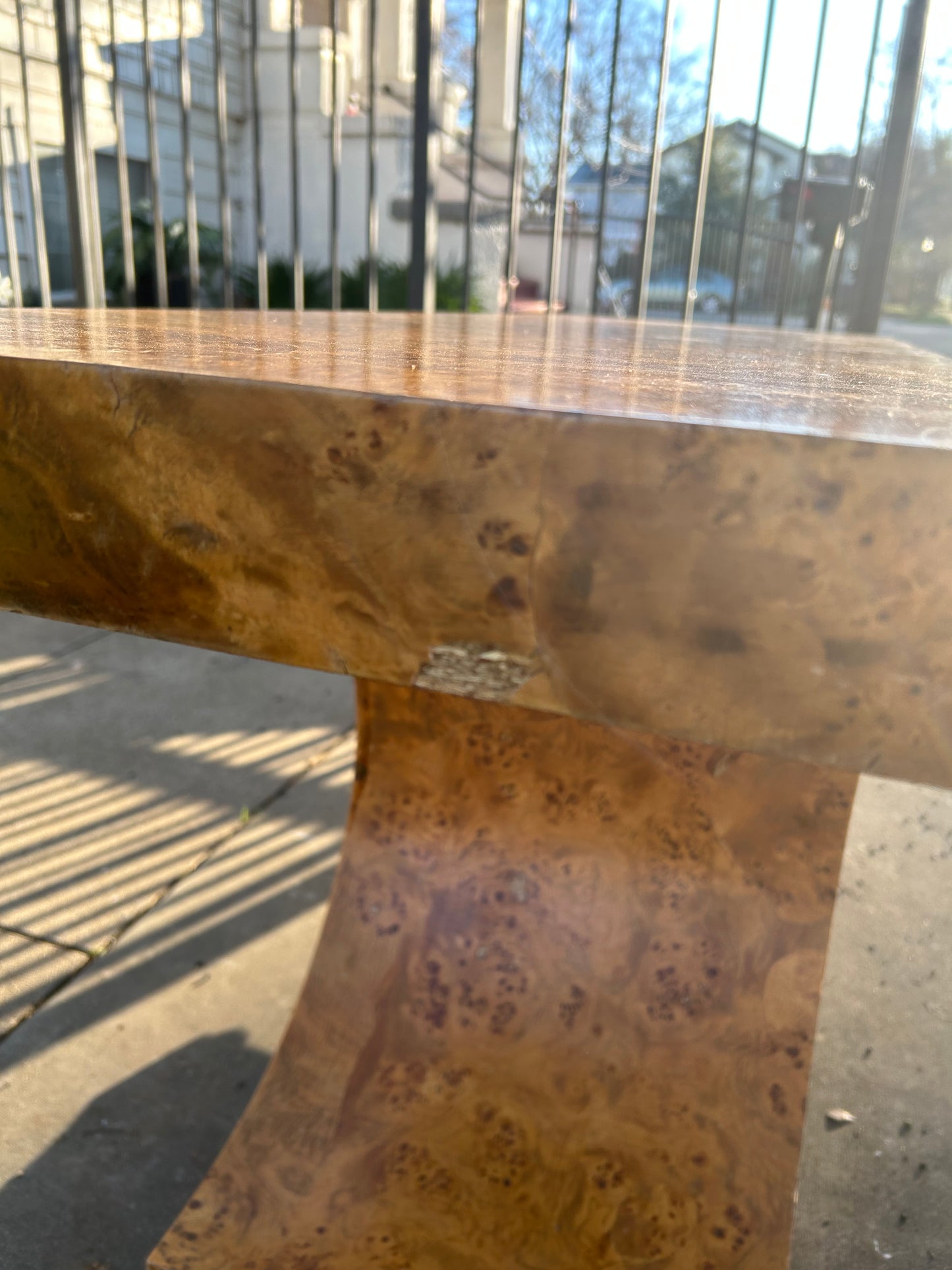 Vintage Art Deco Burl Wood Console Table