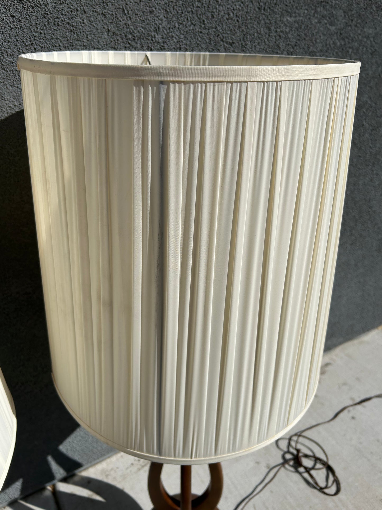 Mid-Century Modern Sculpted Walnut Table Lamps with Brass Accents - 2 Available