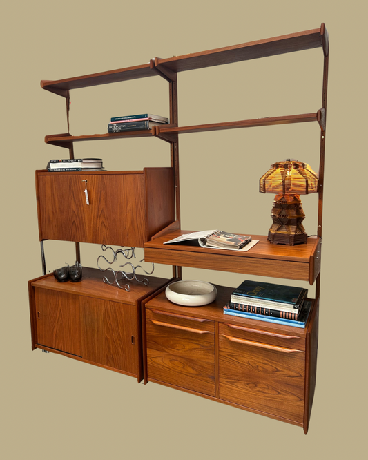 2-3 Bay Pega Teak Modular Wall Unit by Juul Christensen, Imported by Scandiline, Circa 1970s