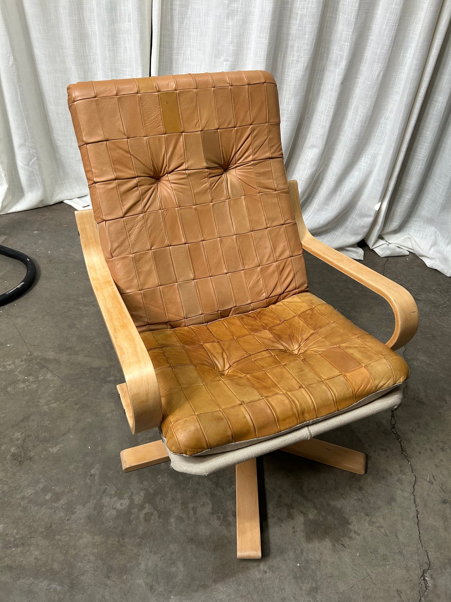 Danish Vintage Style Quilted Leather Swivel Armchair