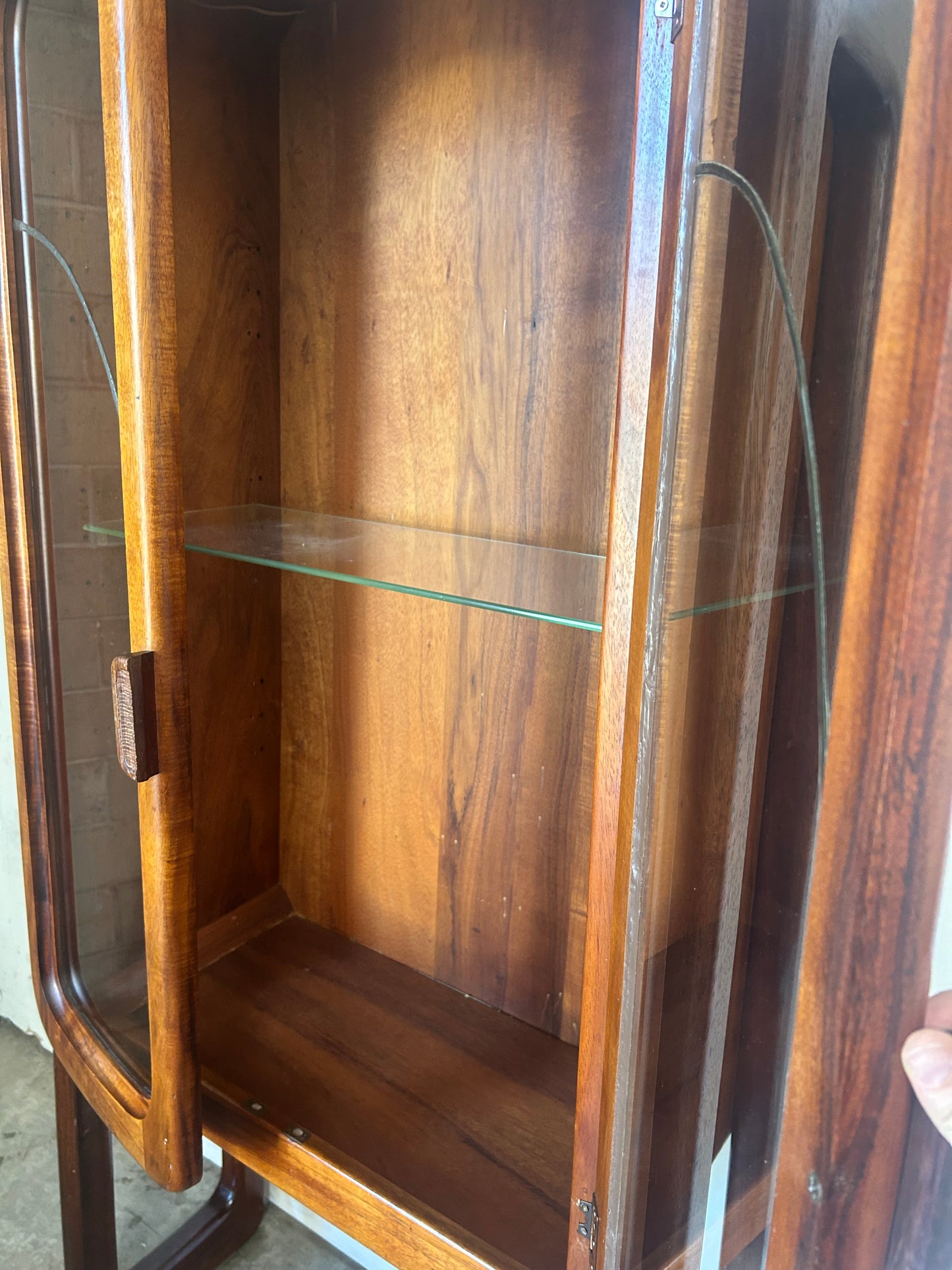 Art Deco Sculptural Walnut Curio Hutch