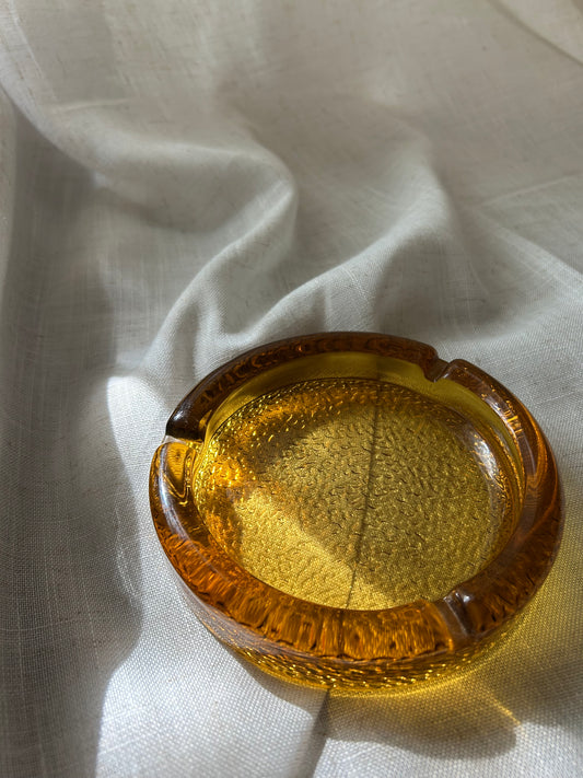 Vintage Amber Round Small Bubble Glass Ashtray, Circa1960s