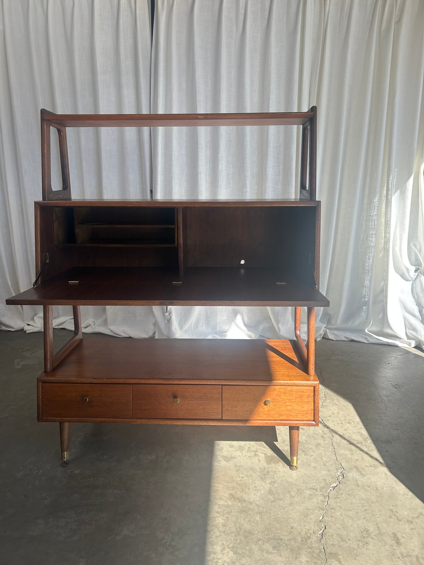 Vintage Midcentury Walnut Secretary Desk Bookcase by Saginaw Furniture, Circa 1960s