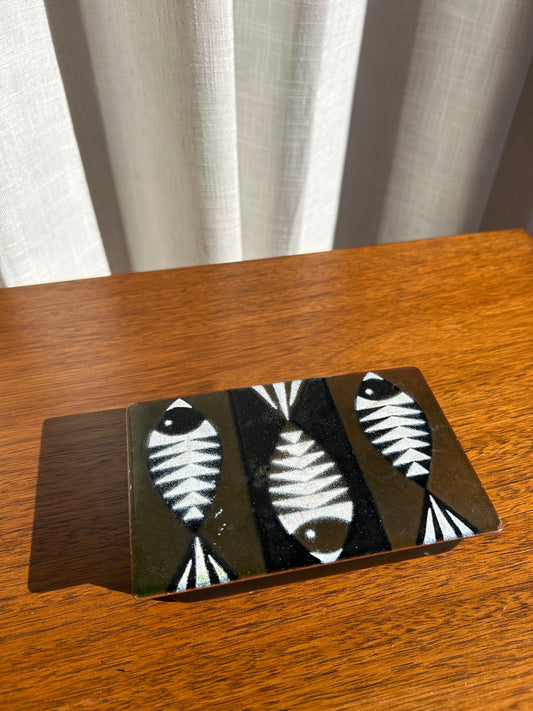 Small MCM Metal Trinket Fish Dish with Lid