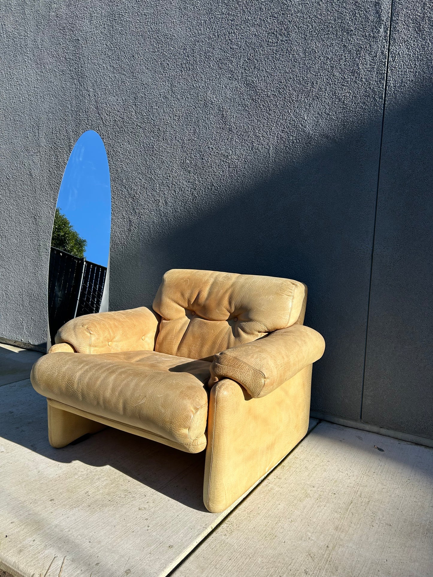 Vintage Tan Leather Armchair by Afra and Tobia Scarpa  for B&B Italia, Circa 1970s