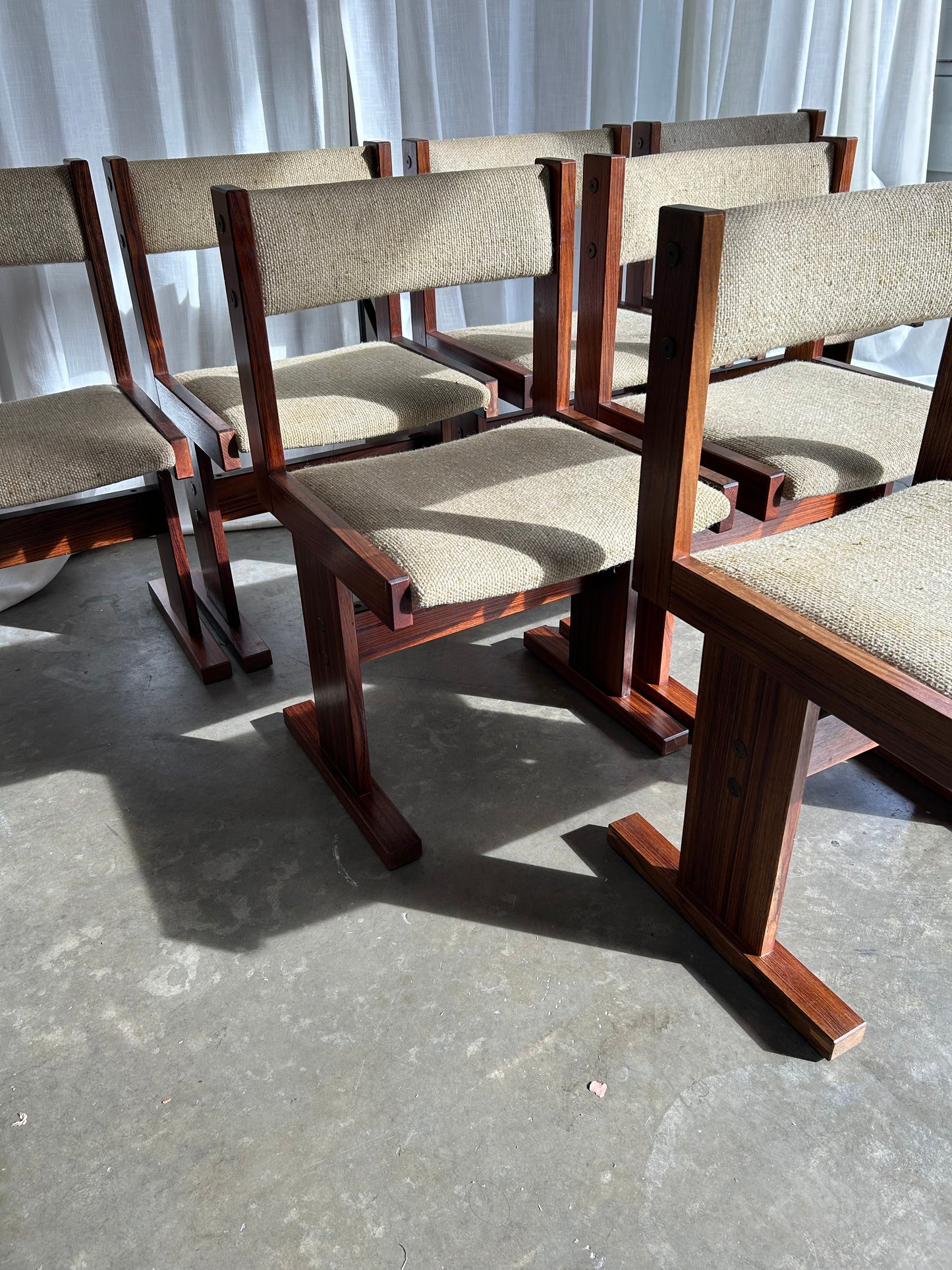 MCM Rosewood Ox Art Dining Table and 7 Chairs, Circa 1970s, Designed by Poul H Poulsen for Gangsø Mobler