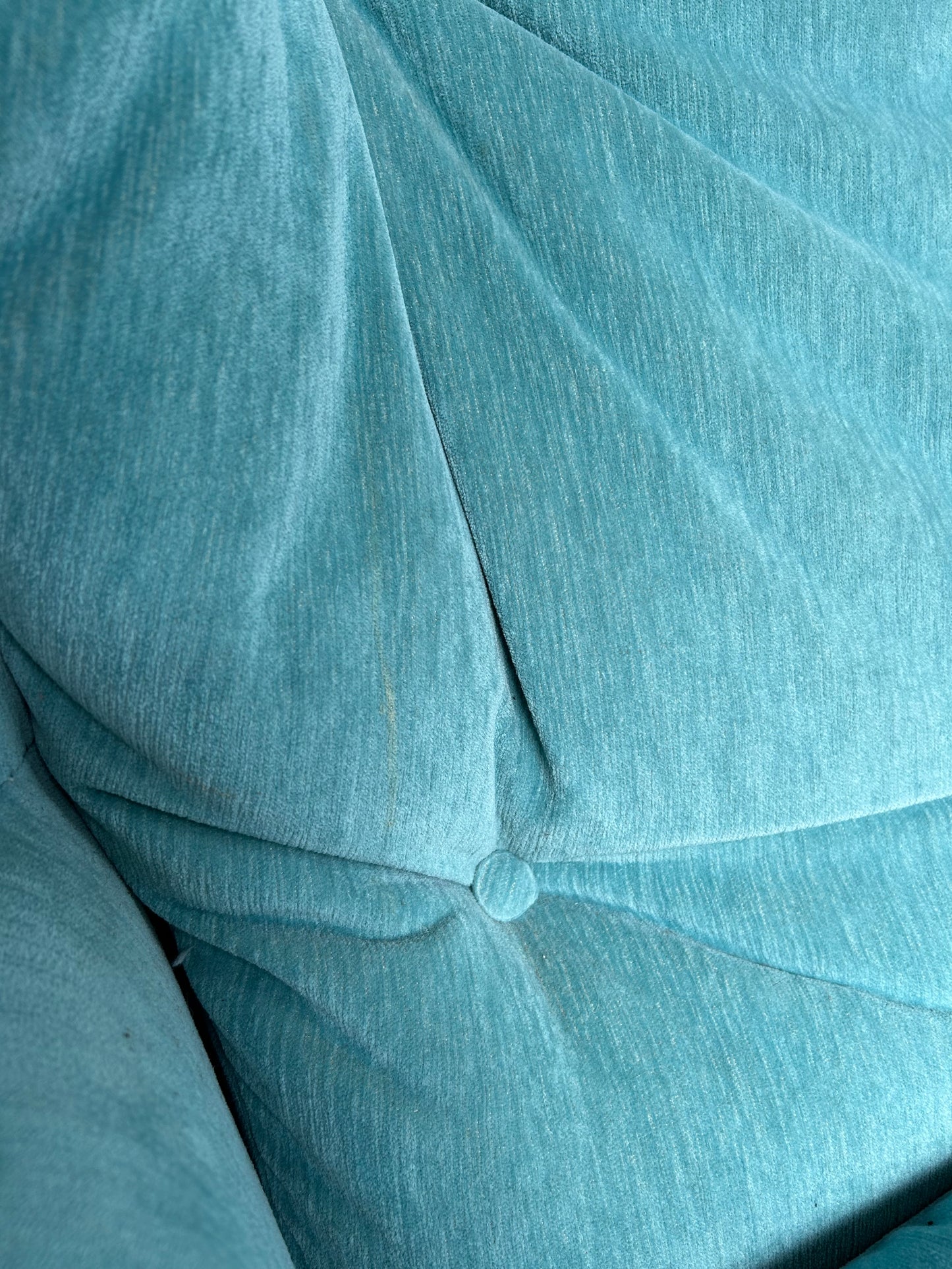 MCM Blue Velvet Wingback Lounge Chair with Ottoman in the Style of Adrian Pearsall, Circa 1960s