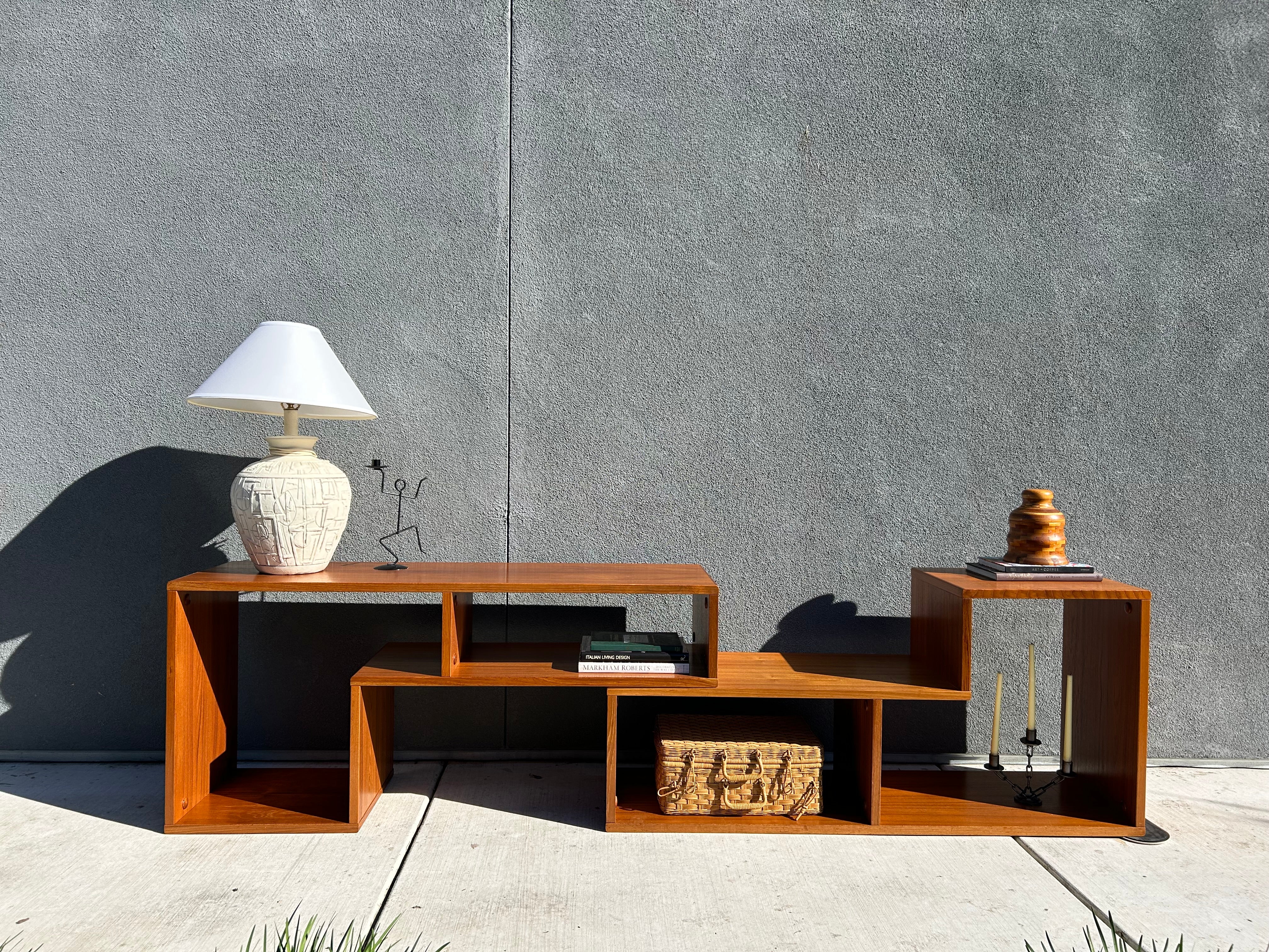 Danish Teak L-Shaped Puzzle Media Shelving Console, Circa 1970's