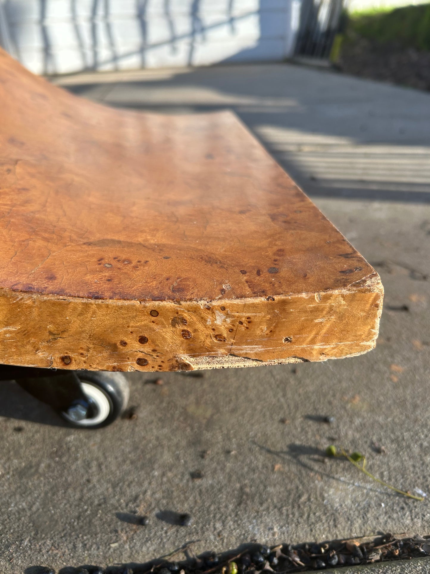 Vintage Art Deco Burl Wood Console Table