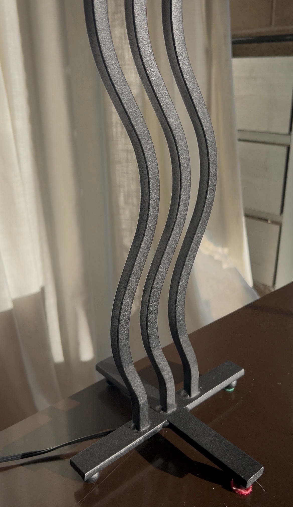 Postmodern Wavy Black Metal Table Lamp, Circa 1980s