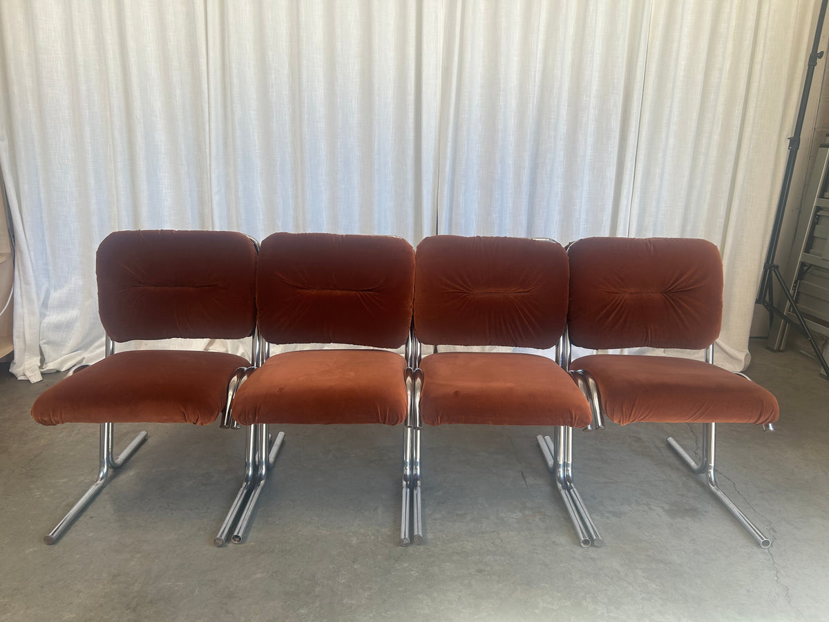 Set of 4 Tubular Chrome Cantilever Dining Chairs by Douglas Furniture, Circa 1970s