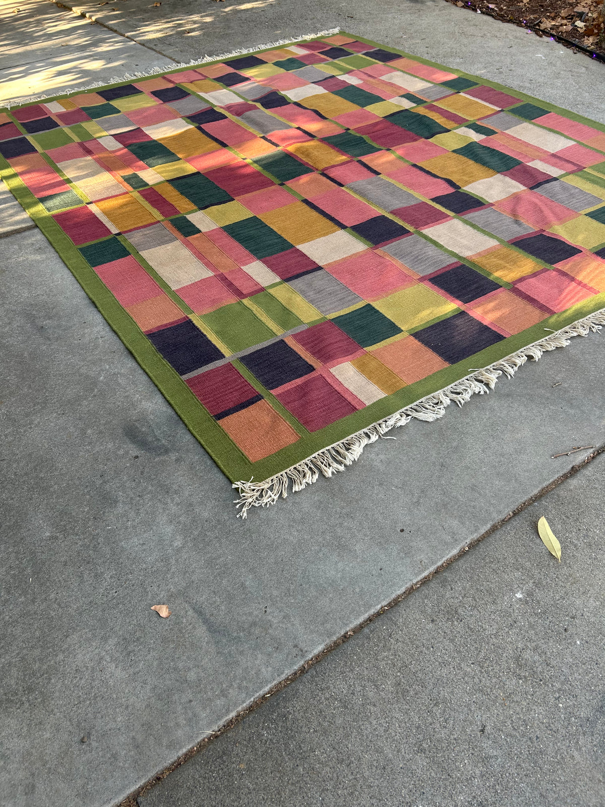 Vintage Geometric Plaid Kilim Flatweave Rug