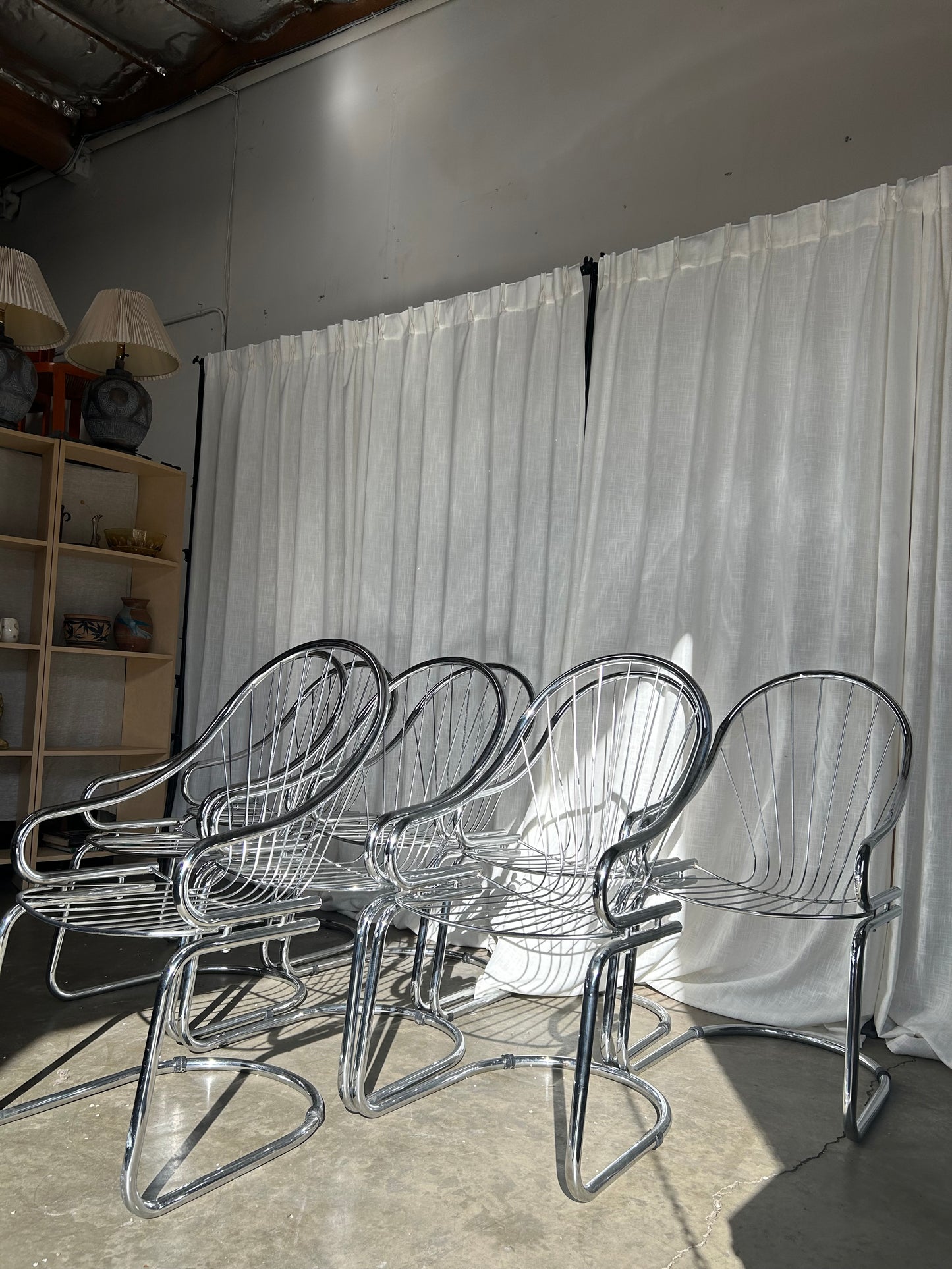 Set of 8 Chrome Cantilever Dining Chairs in the Style of Gastone Rinaldi for Roma, Circa 1970s, Italy