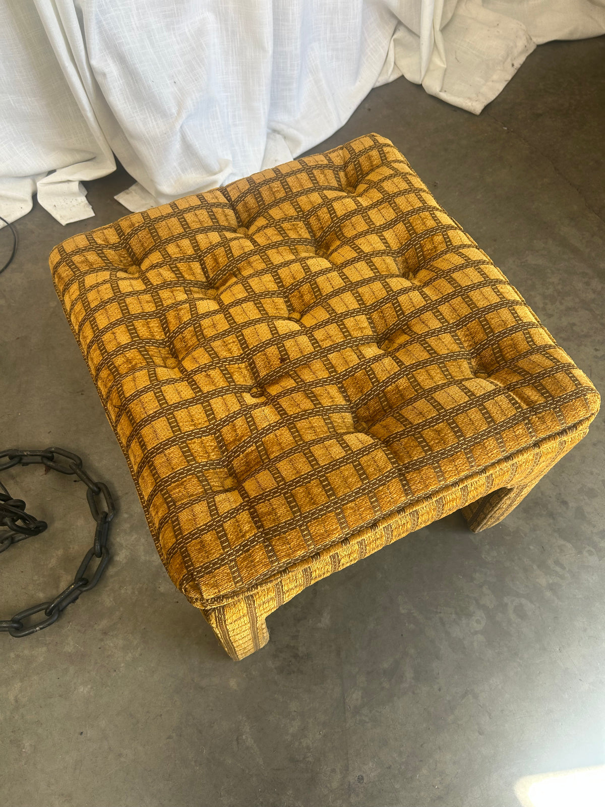 Vintage Gold Velvet Check Ottoman Vanity Stool