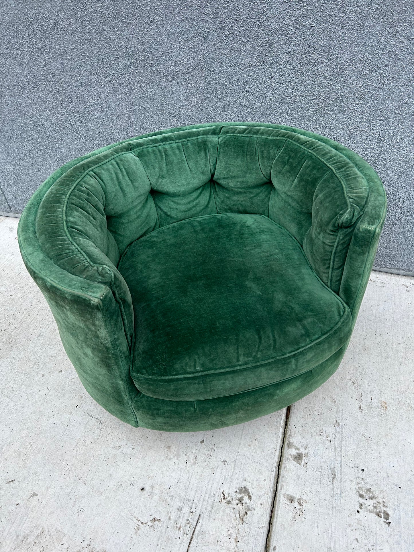 2 AVAILABLE - Emerald Velvet MCM Tub Swivel Chairs, Milo Baughman Style, Circa 1970s