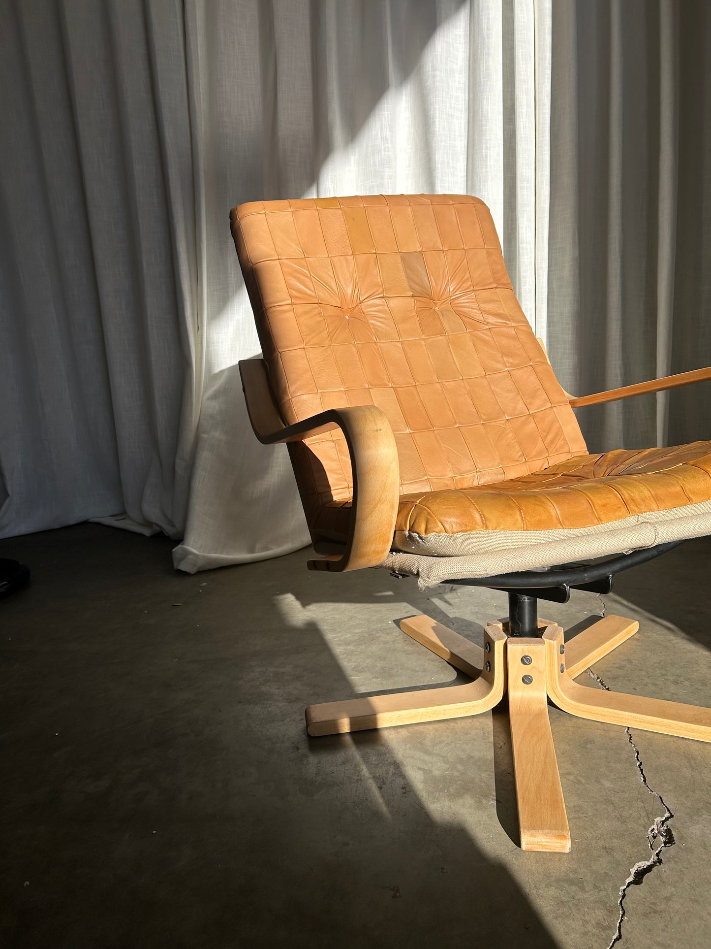 Danish Vintage Style Quilted Leather Swivel Armchair