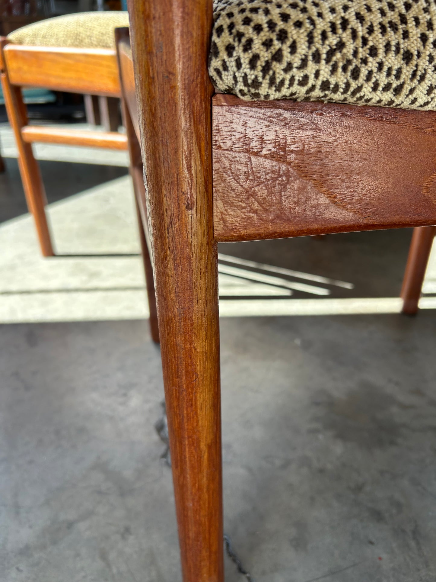 Vintage Danish Style Teak Dining Chairs with New Chenille Upholstery, Set of 4