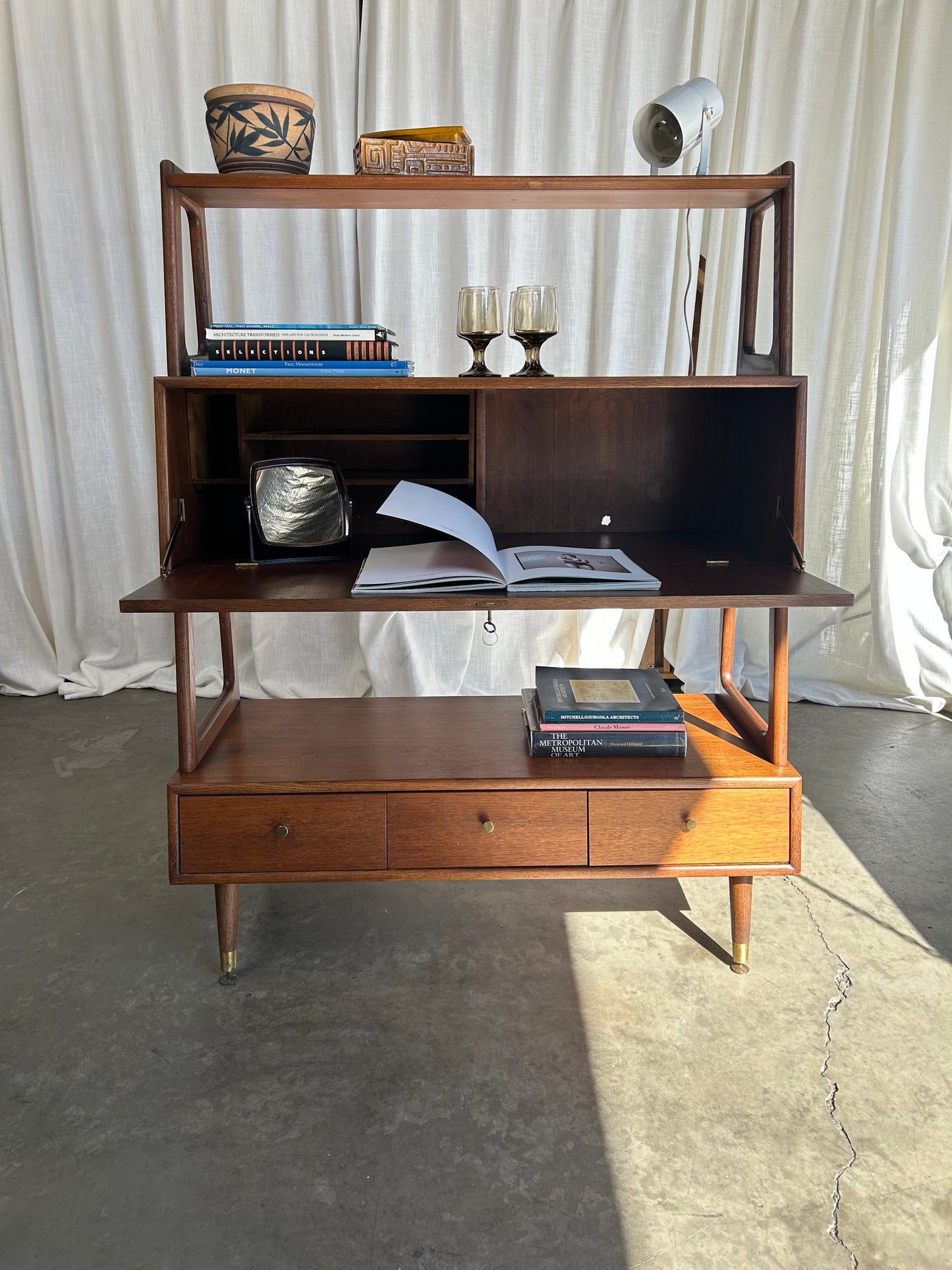Vintage Midcentury Walnut Secretary Desk Bookcase by Saginaw Furniture, Circa 1960s