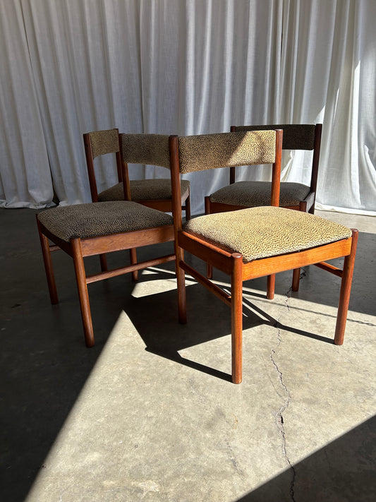 Vintage Danish Style Teak Dining Chairs with New Chenille Upholstery, Set of 4