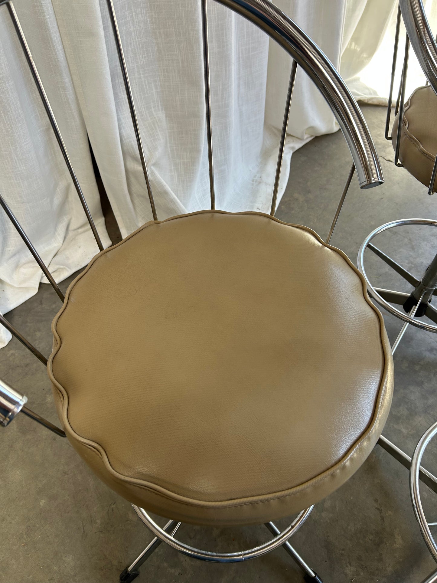 Set of 3- Chrome Modern Counter or Bar Stools Faux Leather by Cosco, Circa 1980s