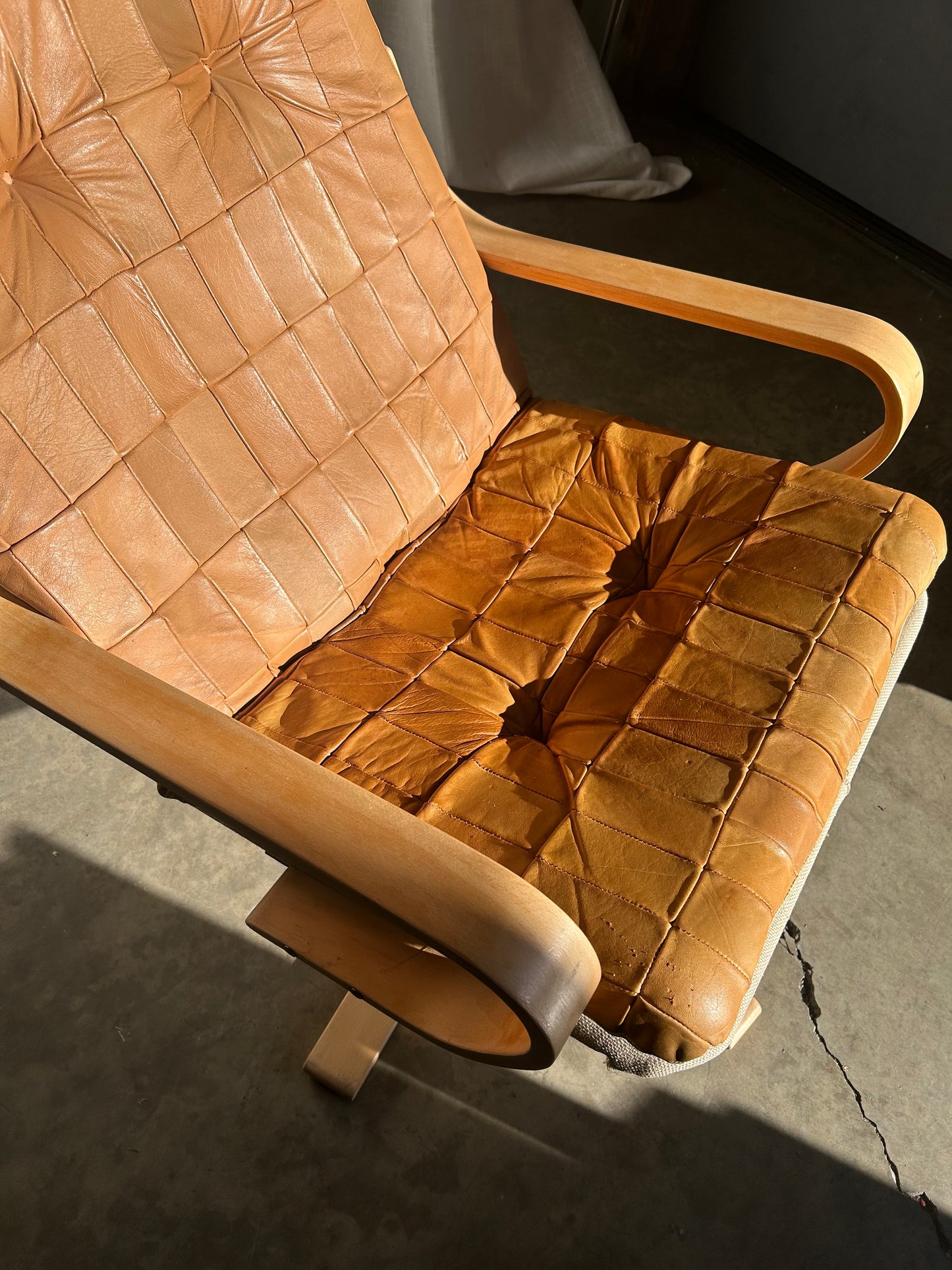 Danish Vintage Style Quilted Leather Swivel Armchair