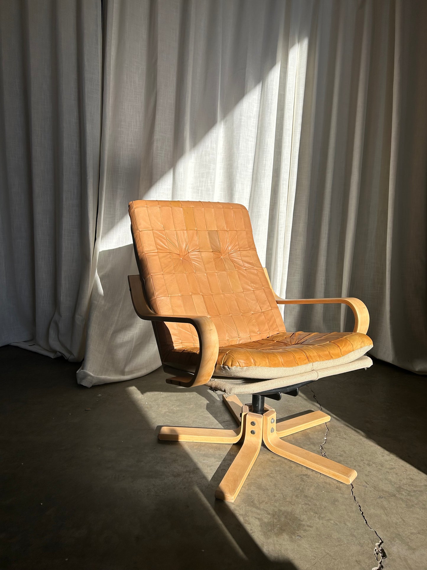 Danish Vintage Style Quilted Leather Swivel Armchair