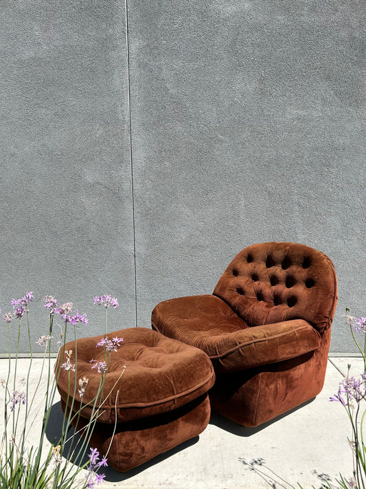 Plush Crush 1970's Lounge Chair and Ottoman, Circa 1970’s