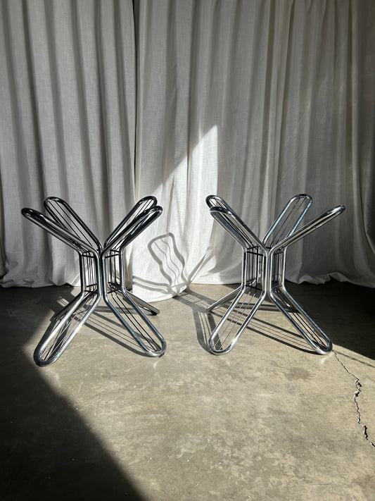 Vintage Italian MCM Chrome and Black Table Bases, in the Style of Gastone Rinaldi, Circa 1970s