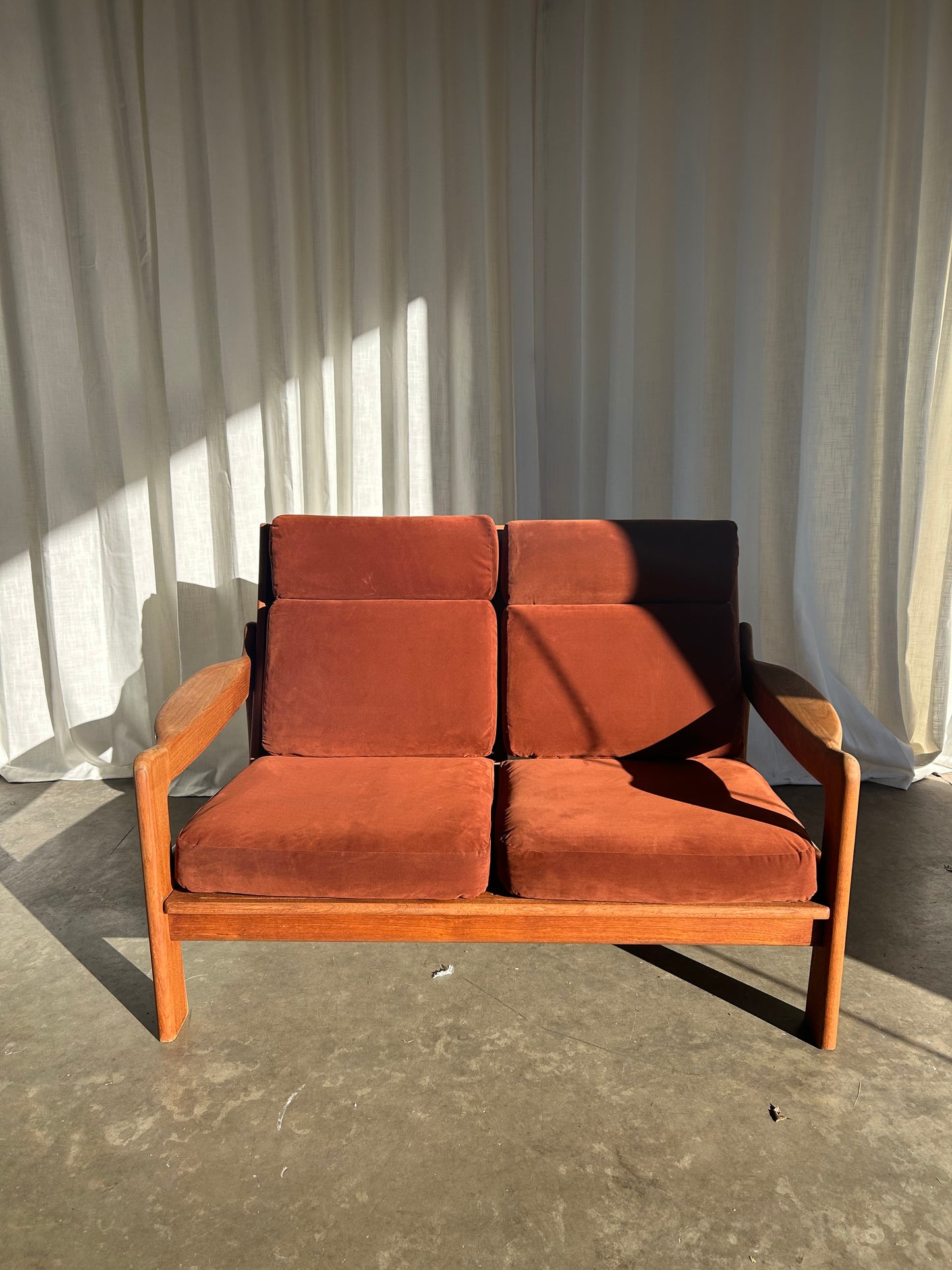 Refinished Danish Style Solid Teak 2-Seater Sofa by KD Furniture, Circa 1970s