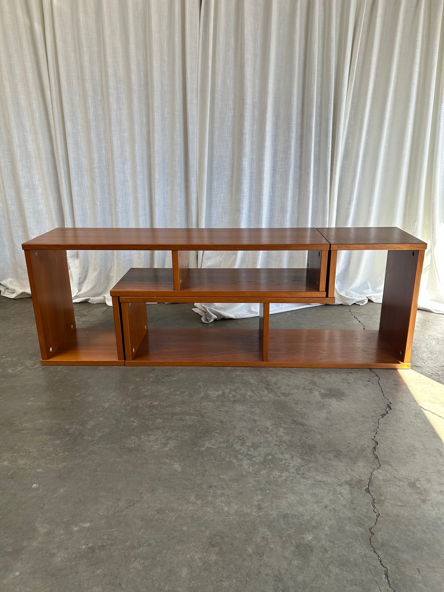 Vintage Teak Modern 2 Piece Modular Low Bookcase Console