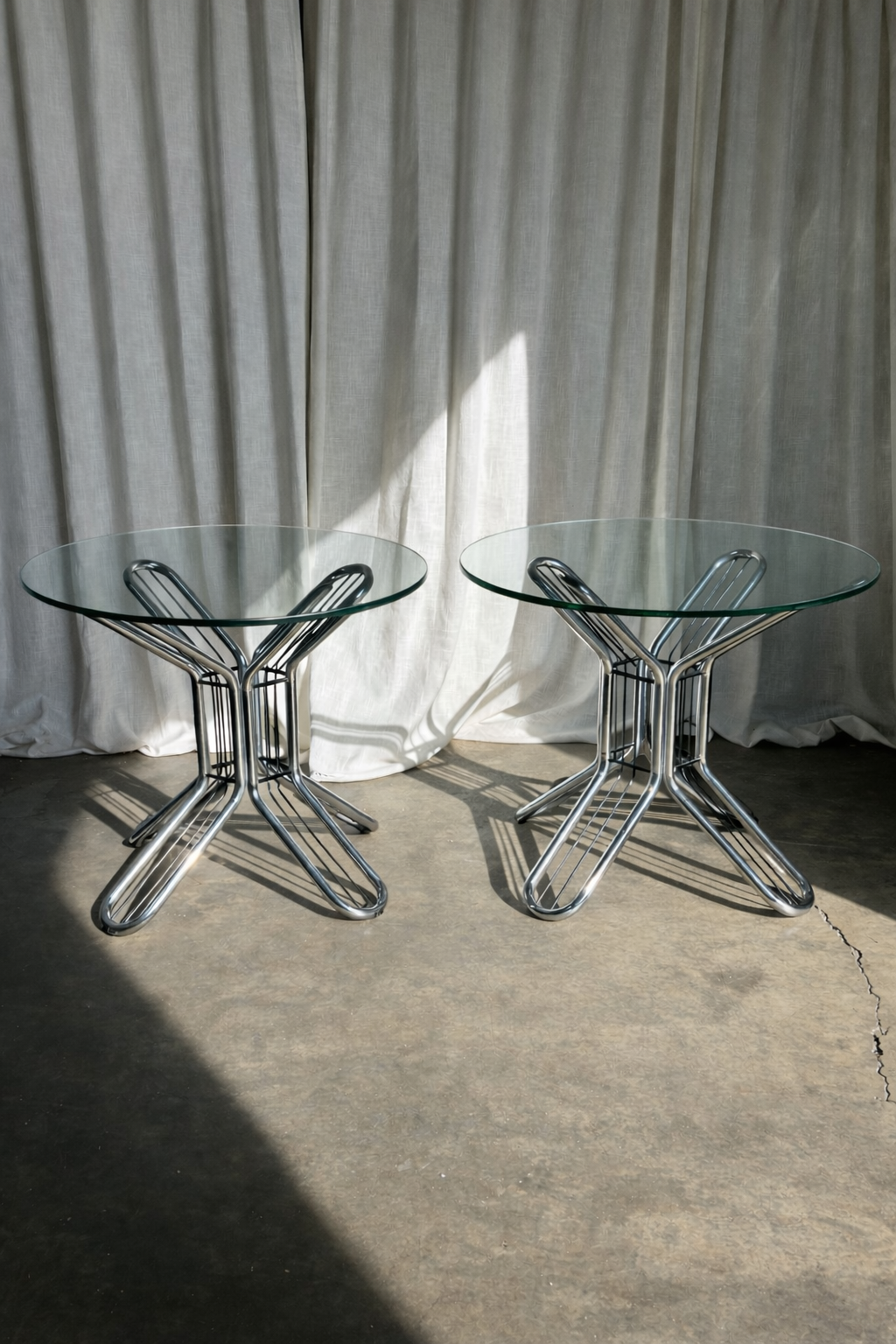 Vintage Italian MCM Chrome and Black Table Bases, in the Style of Gastone Rinaldi, Circa 1970s