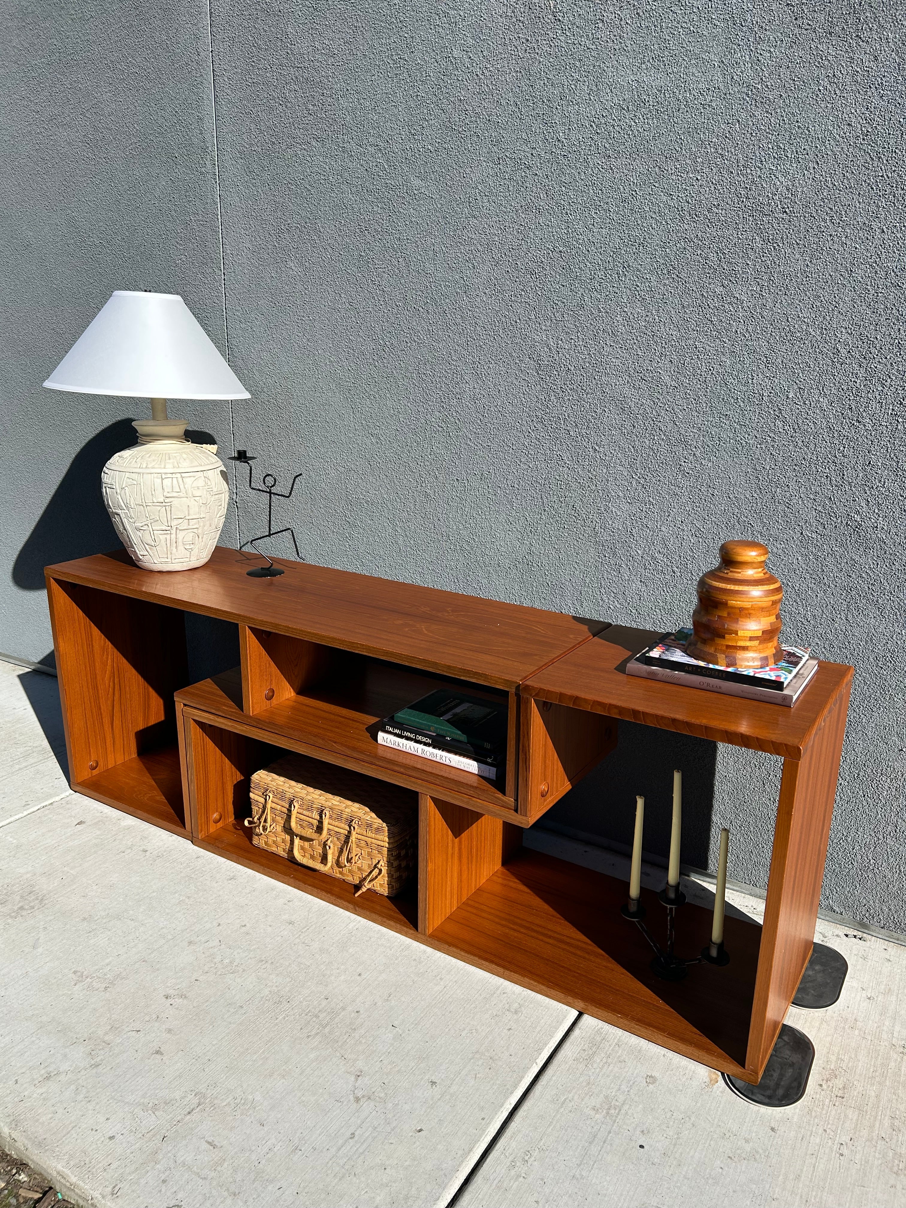 Danish Teak L-Shaped Puzzle Media Shelving Console, Circa 1970's