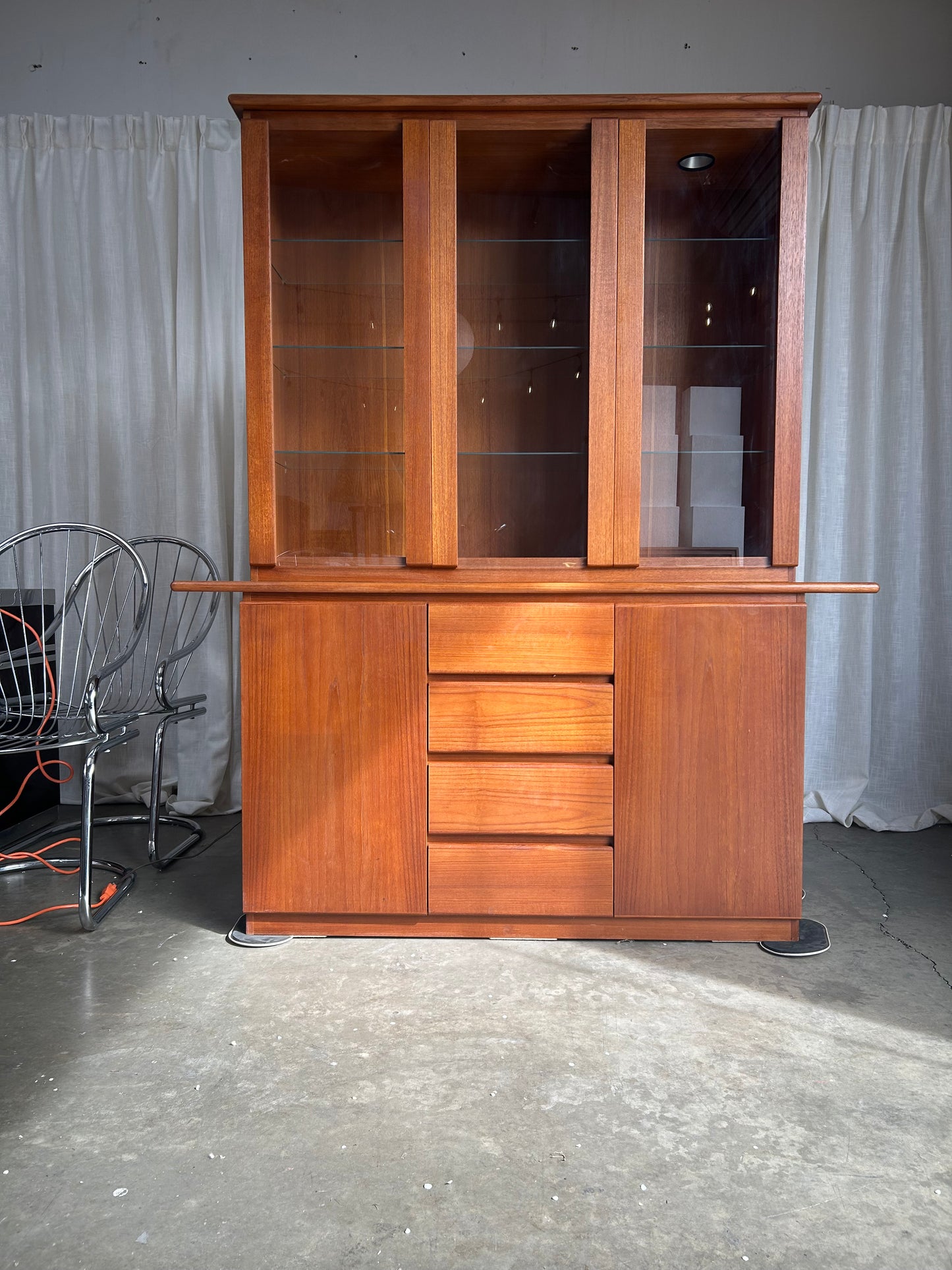 MCM Teak 3-Piece Lighted Hutch Cabinet by Mobican, Canada, Circa 1980s