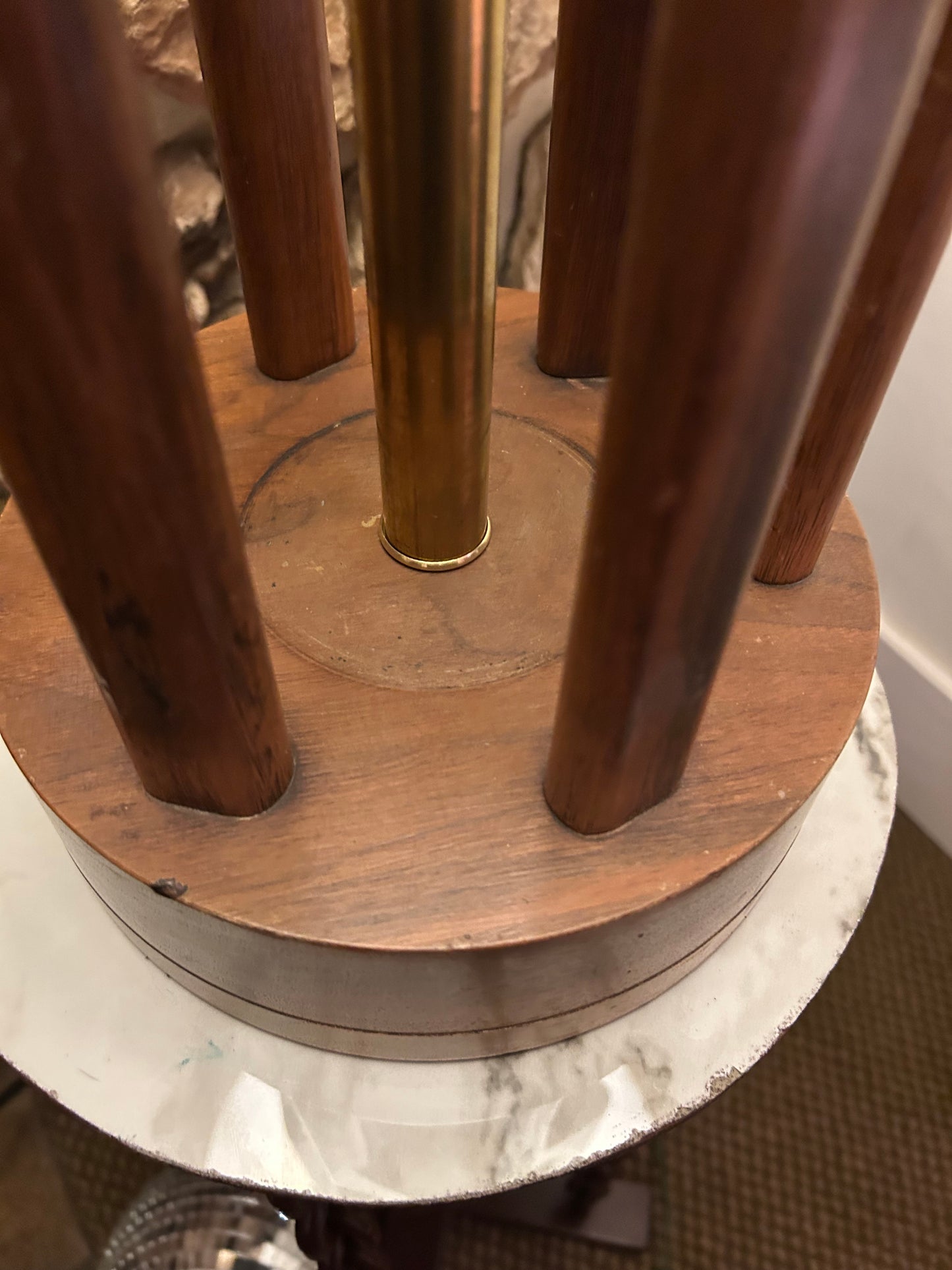 Mid Century Walnut and Brass Sculptural Table Lamp by VH Woolums, Circa 1960s