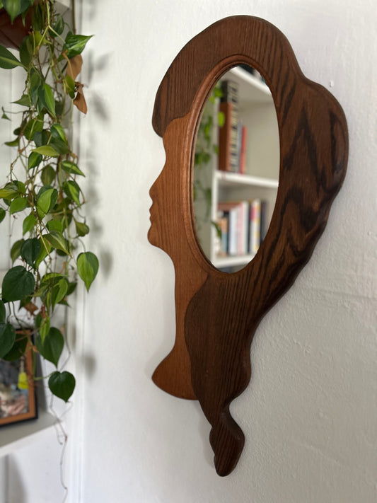 Hand Made Italian Oak Profile Mirror, circa 1980