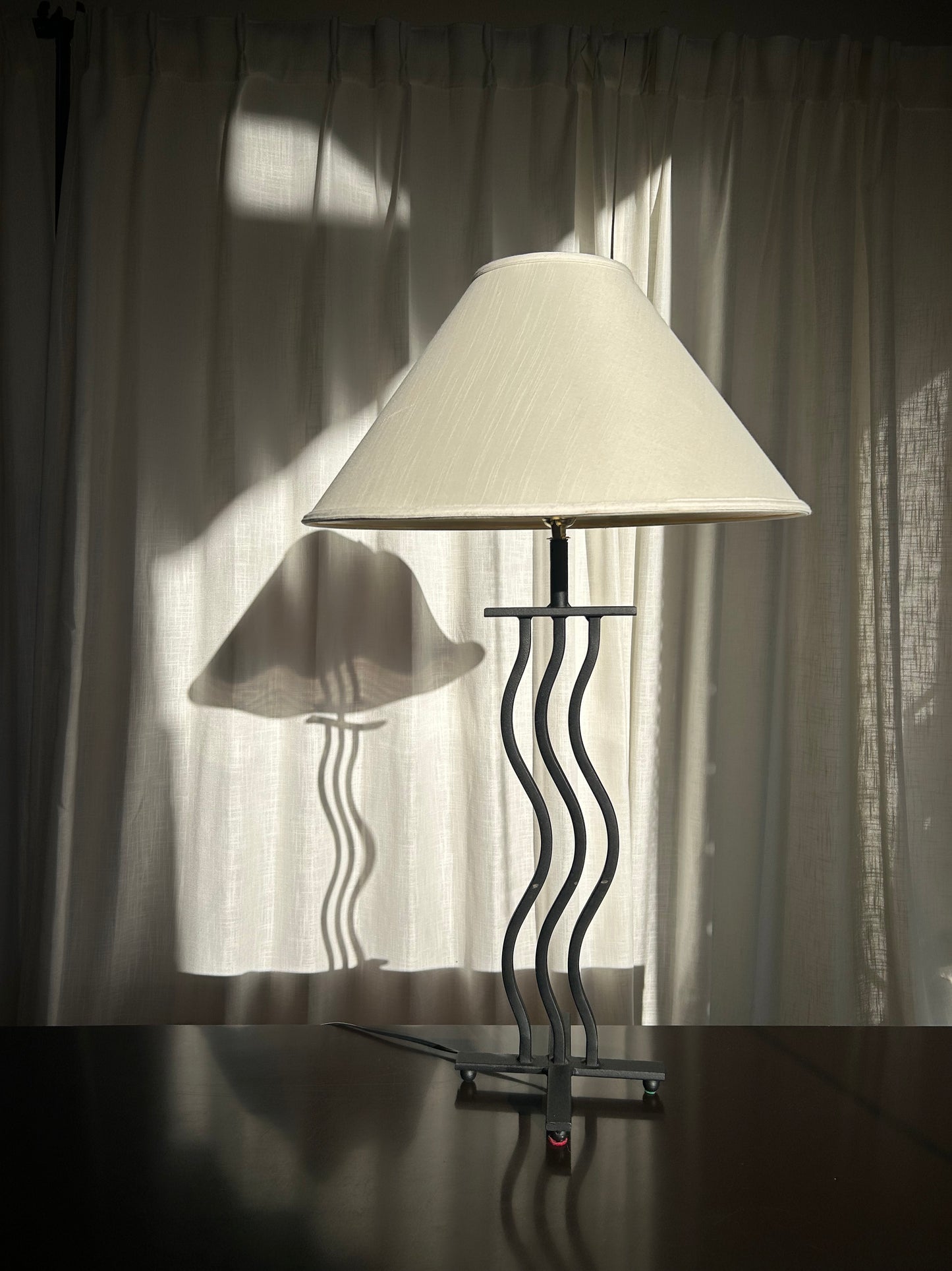 Postmodern Wavy Black Metal Table Lamp, Circa 1980s
