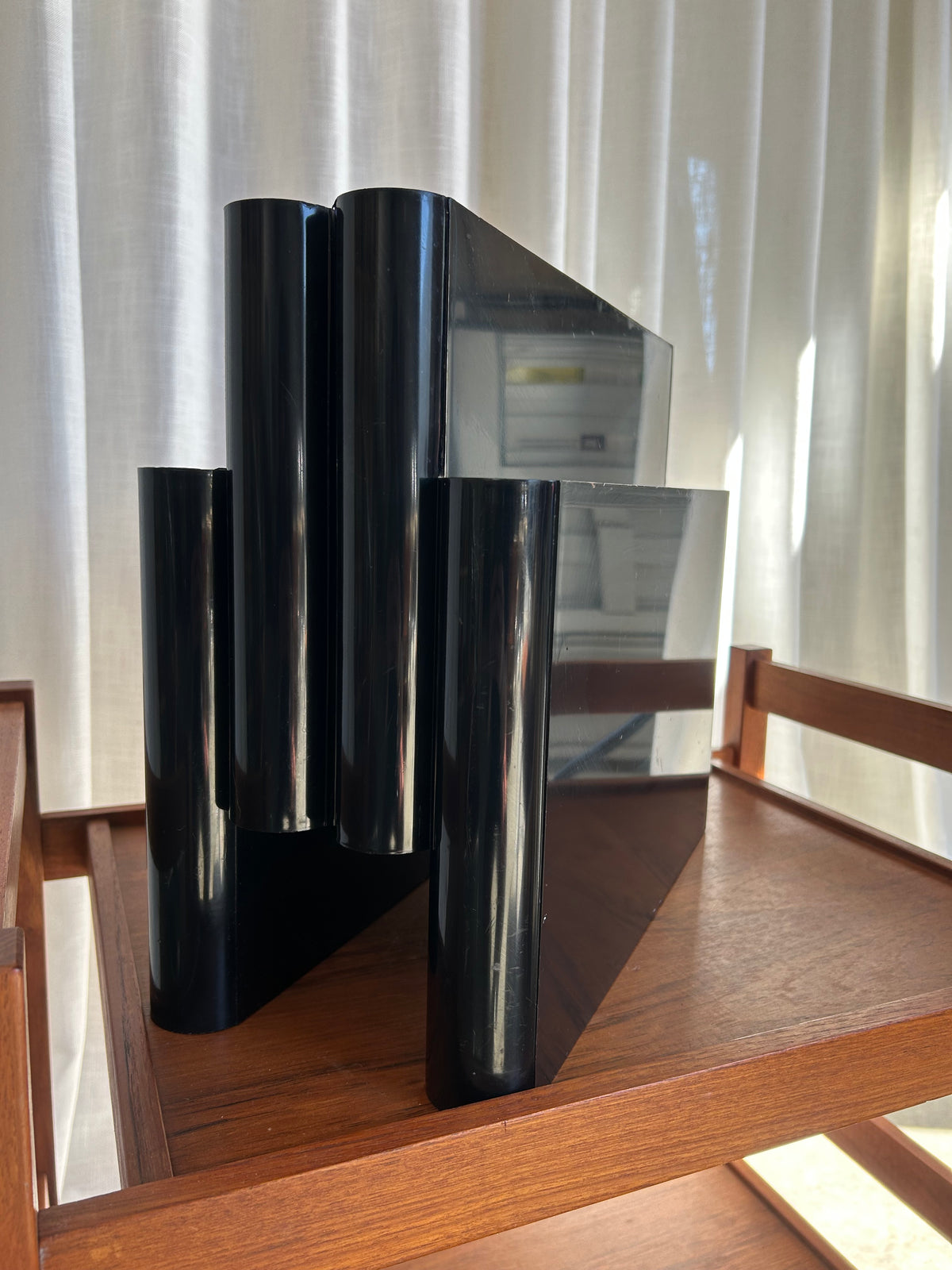 Vintage Black Kartell Magazine Rack with Handle, Circa 1970s