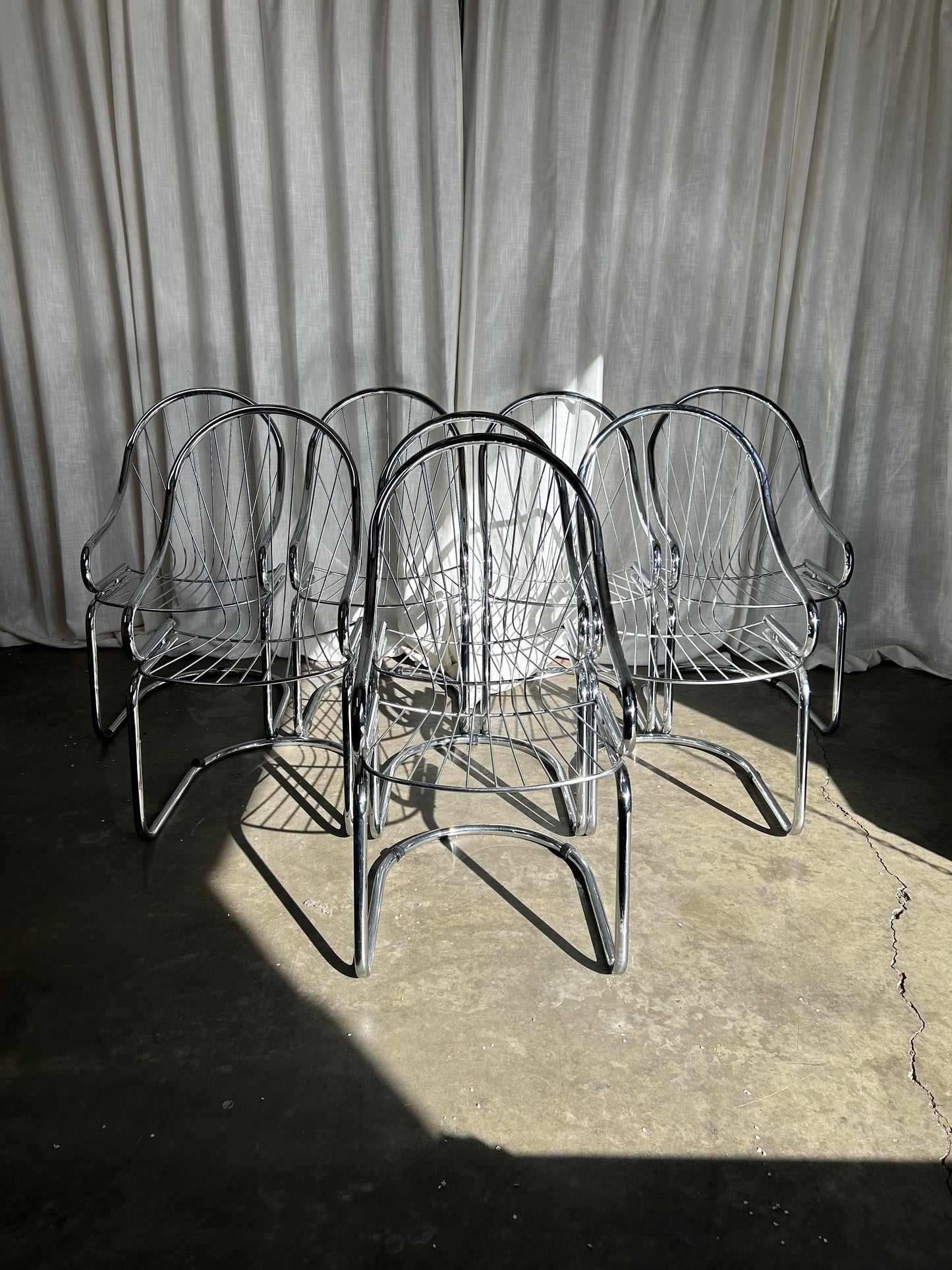 Set of 8 Chrome Cantilever Dining Chairs in the Style of Gastone Rinaldi for Roma, Circa 1970s, Italy